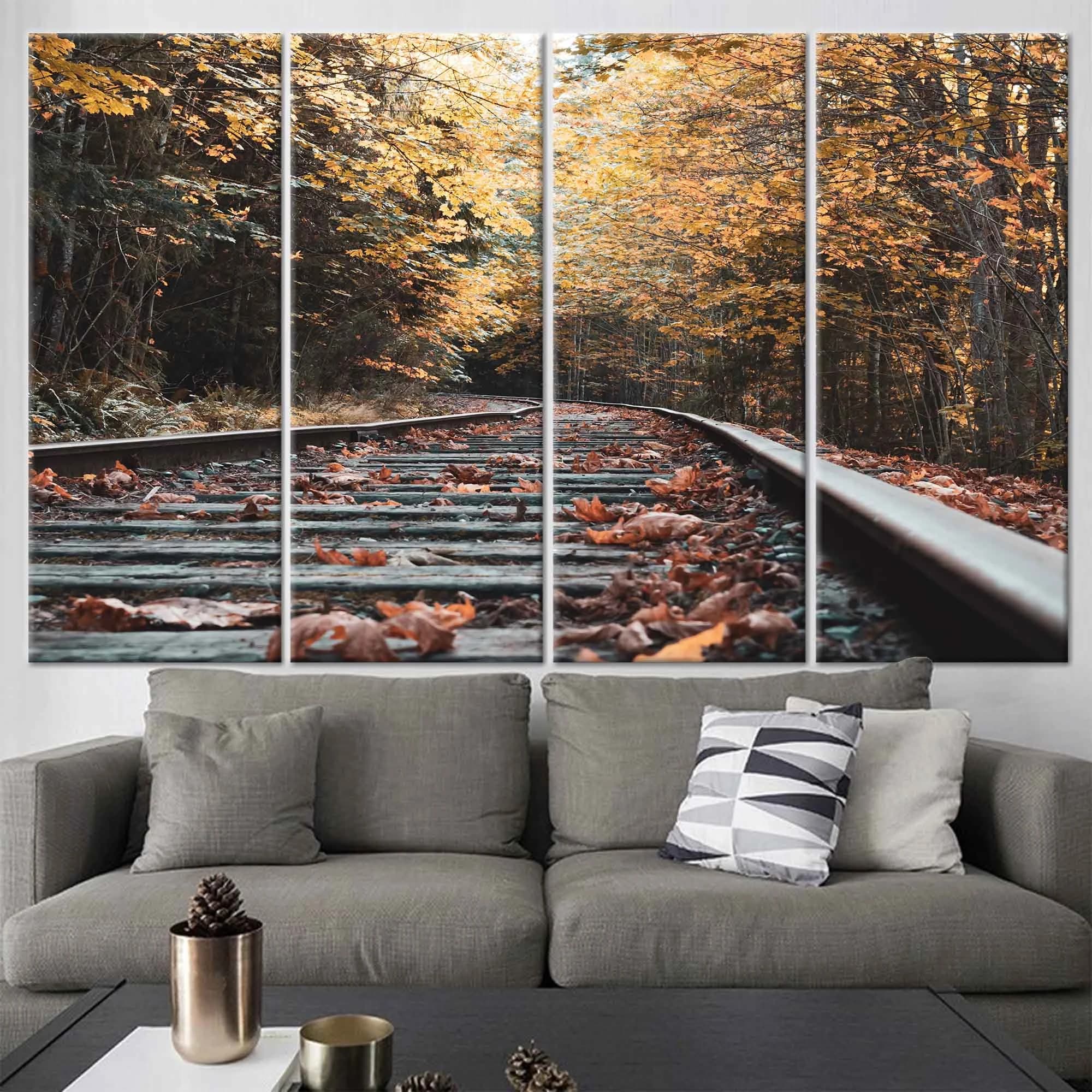 Autumn Railroad Tracks Canvas Art: Nature Landscape Wall Decor - image 4