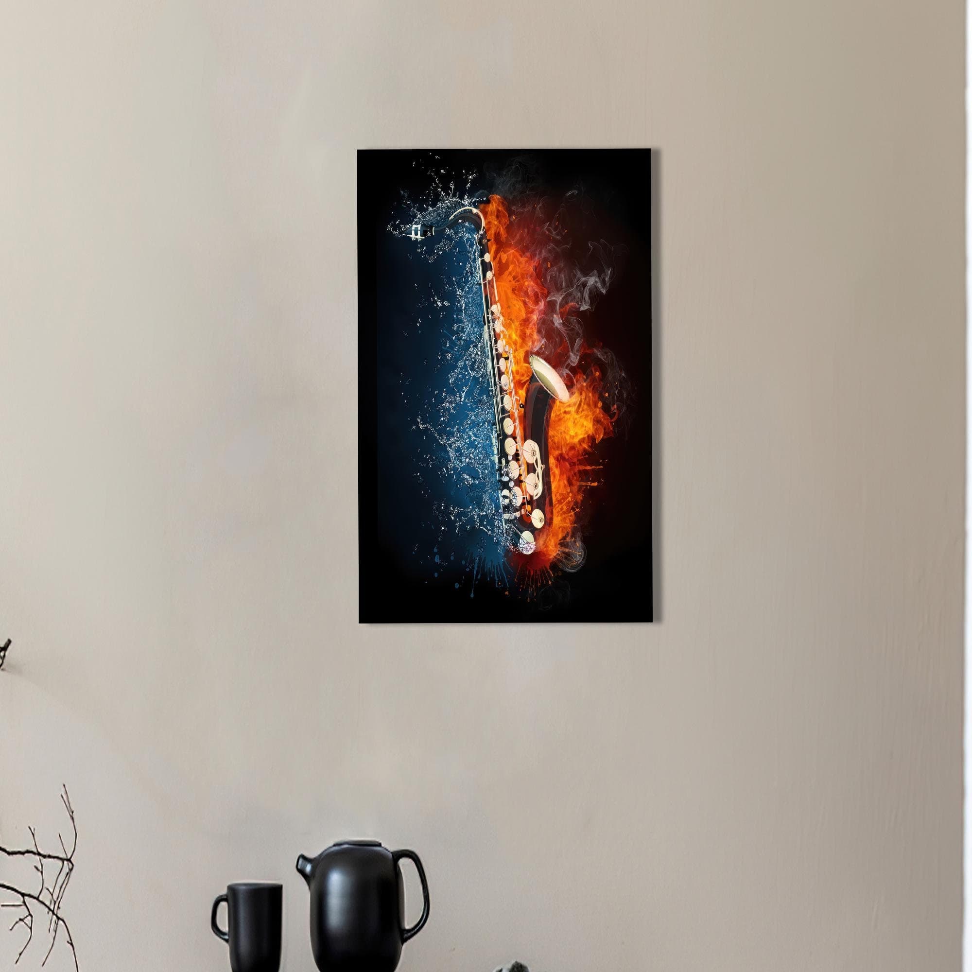 Saxophone Canvas Art: Fire and Water Jazz Decor