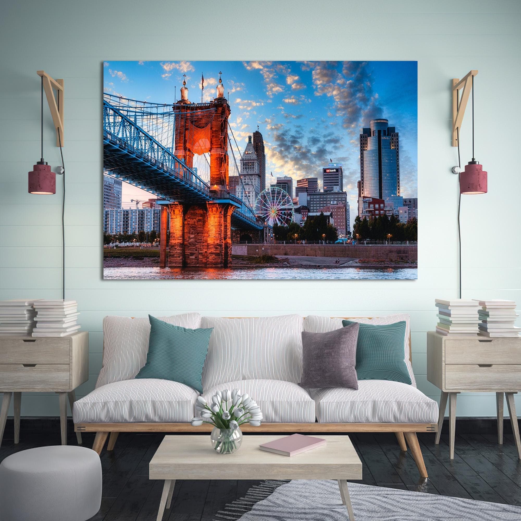 Cincinnati Bridge Tempered Glass Wall Art: City Landscape Decor - image 3