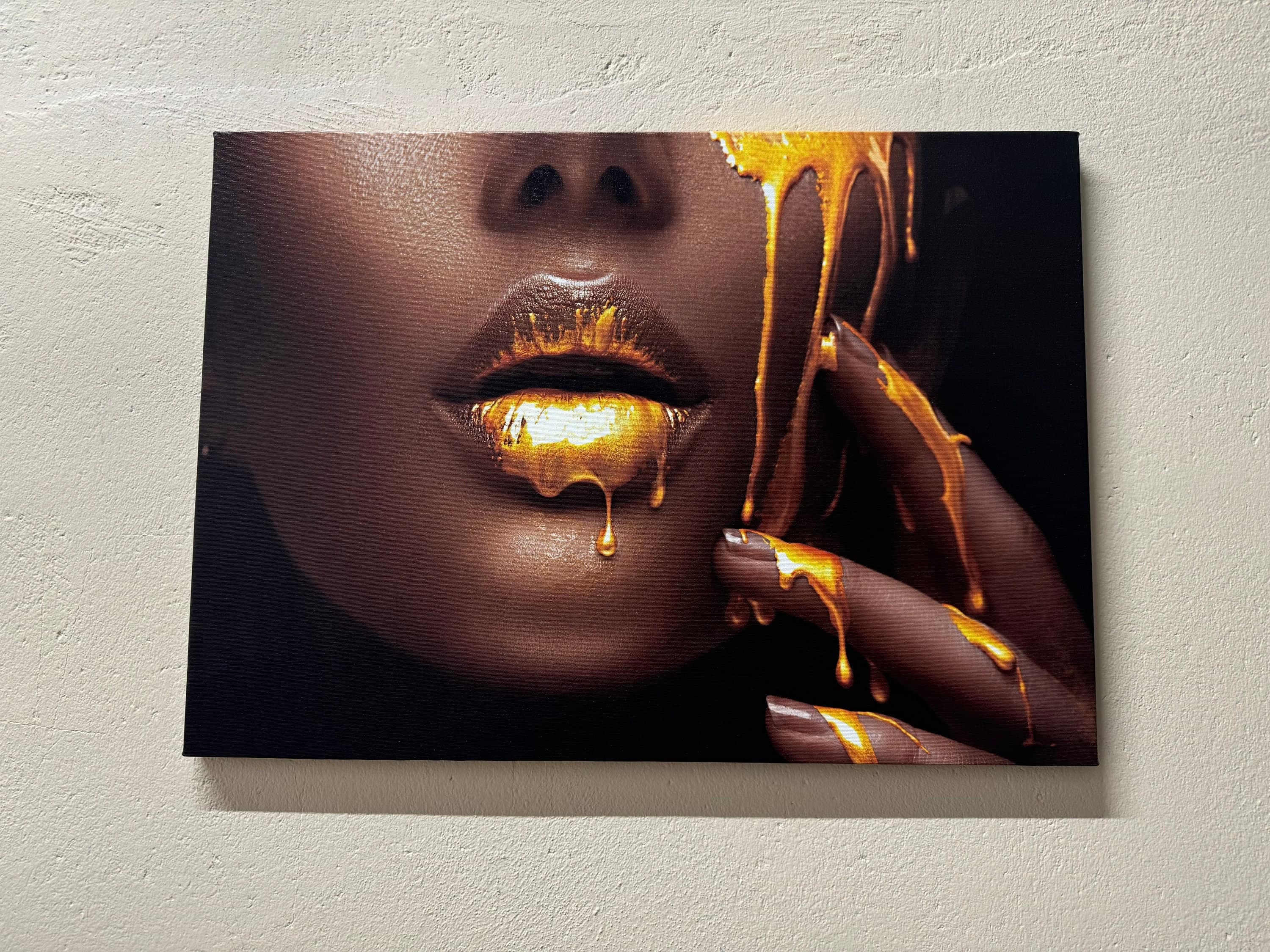 African Woman Gold Lips Canvas Art: 3D Wall Decor
