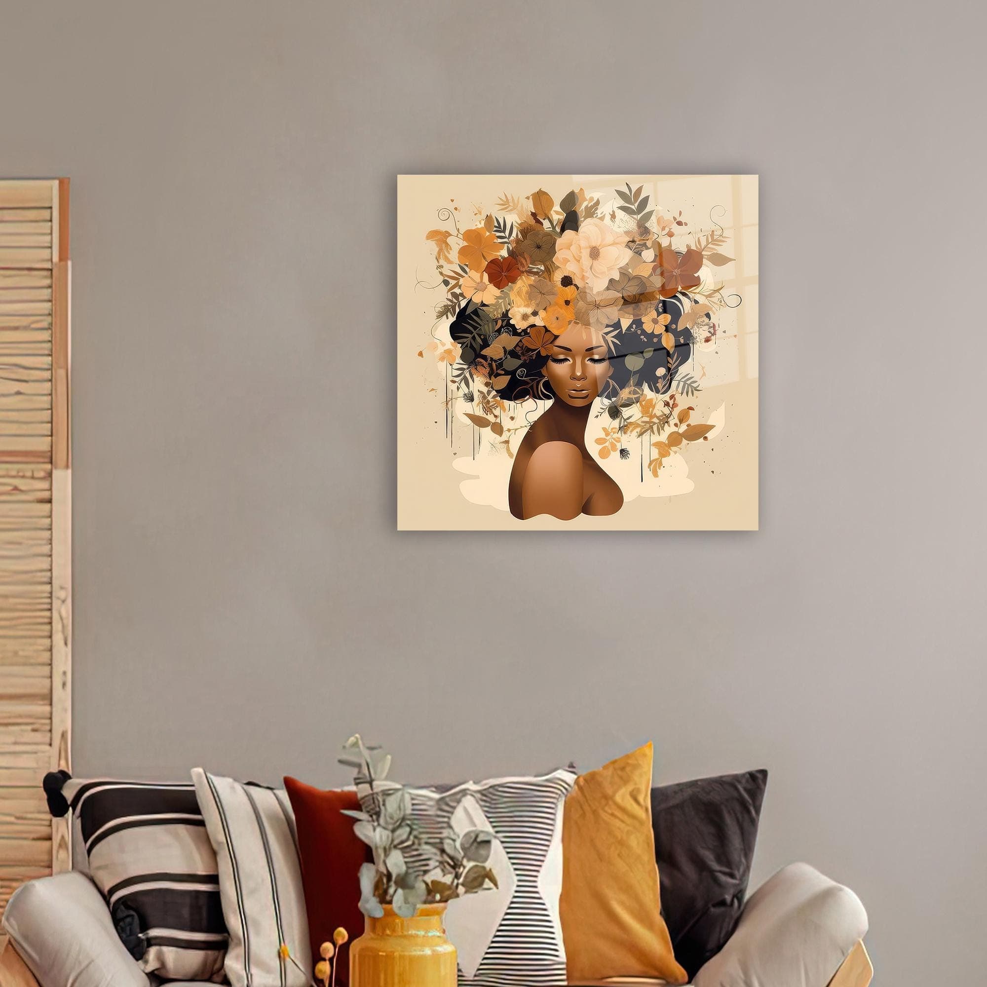African Woman Flower Head Canvas Art: Modern Wall Decor - image 3