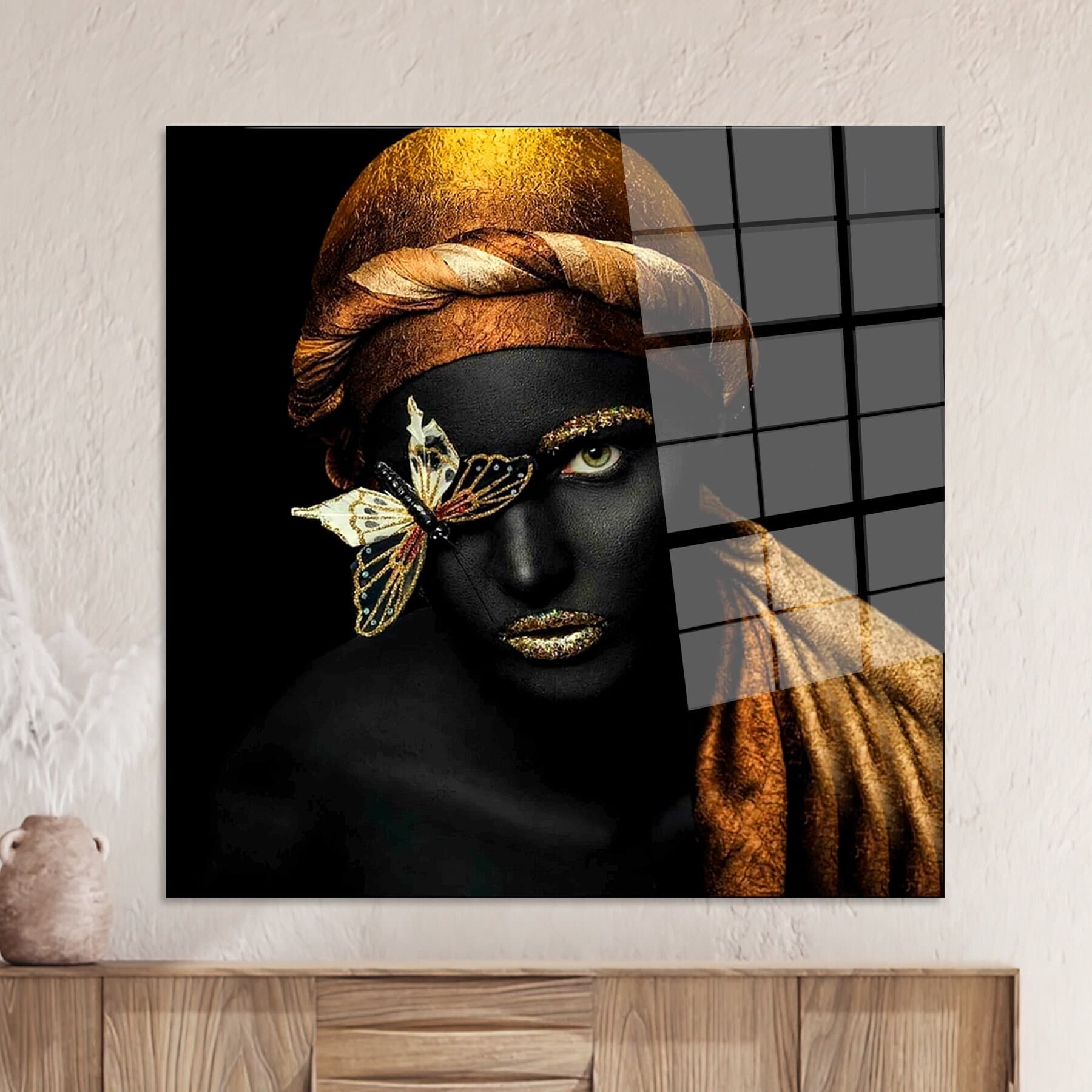 Gold African Woman Canvas Art: Butterfly Ethnic Wall Decor - image 5