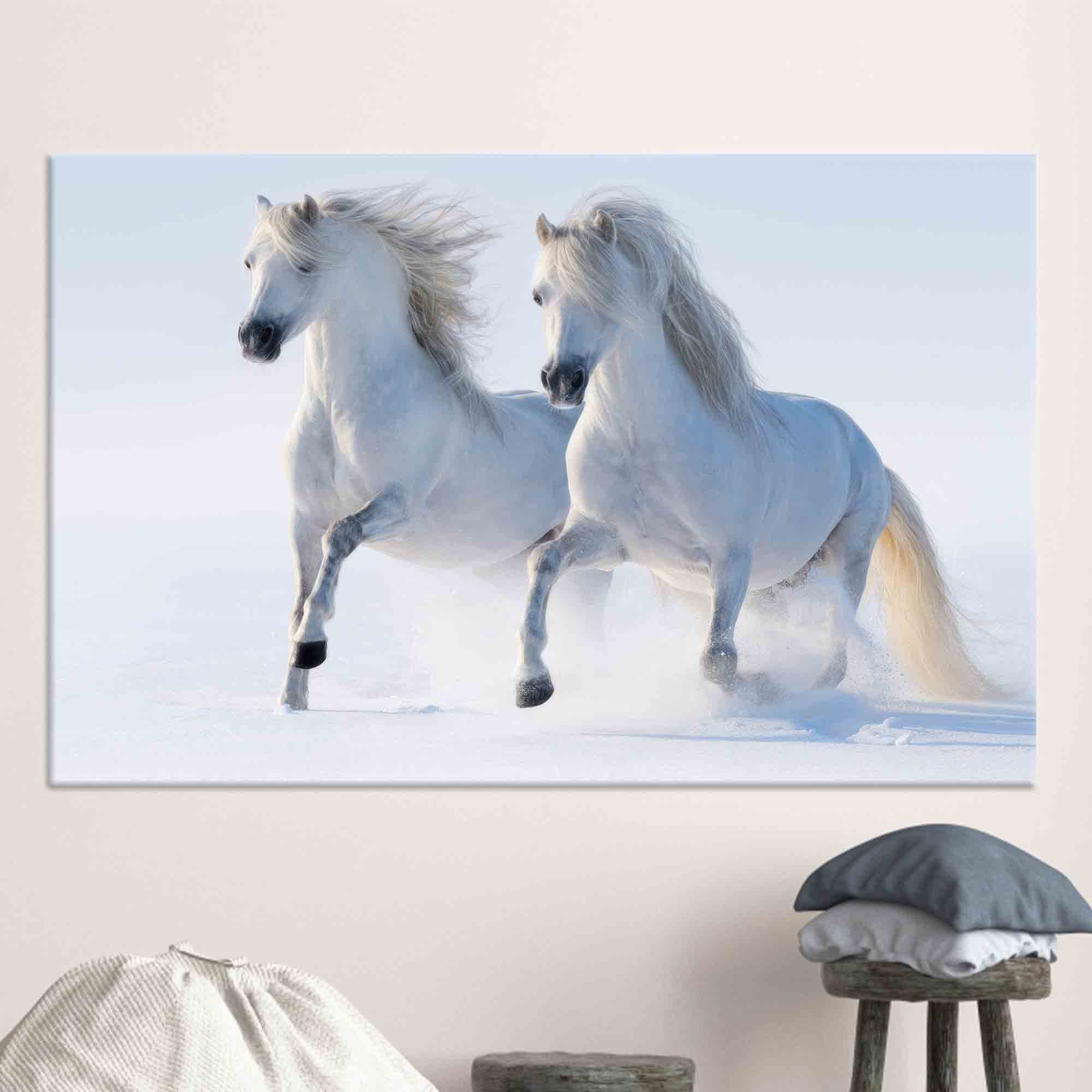 White Horses Canvas Print: Farmhouse Animal Wall Art