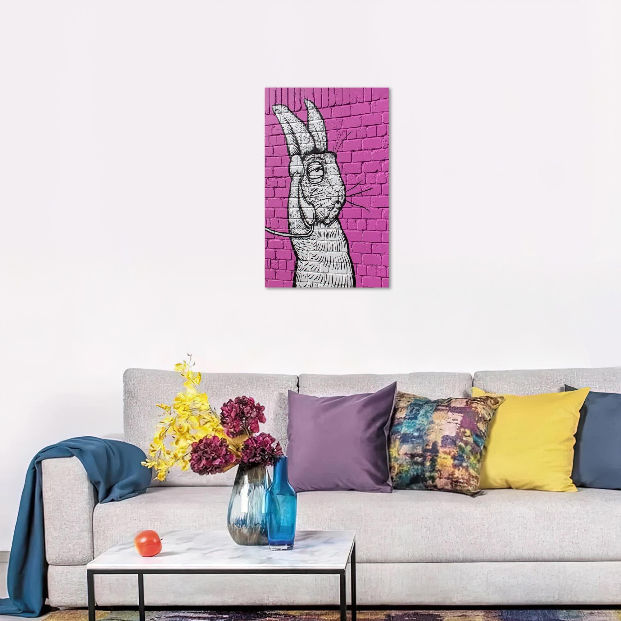 Rabbit on Phone Canvas Wall Art: Modern Living Room Decor