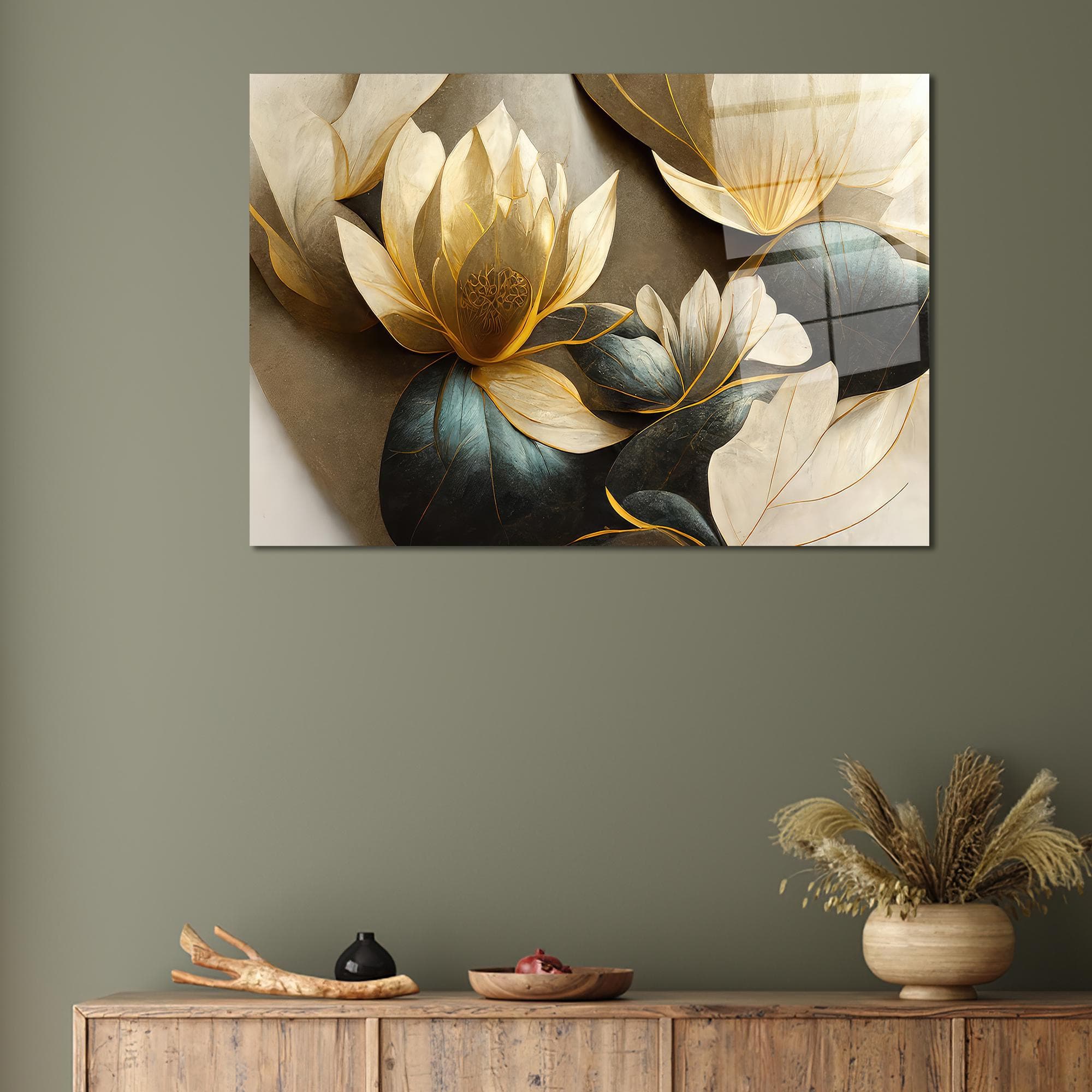 Lotus Glass Wall Art: Abstract Floral Print, Modern Home Decor
