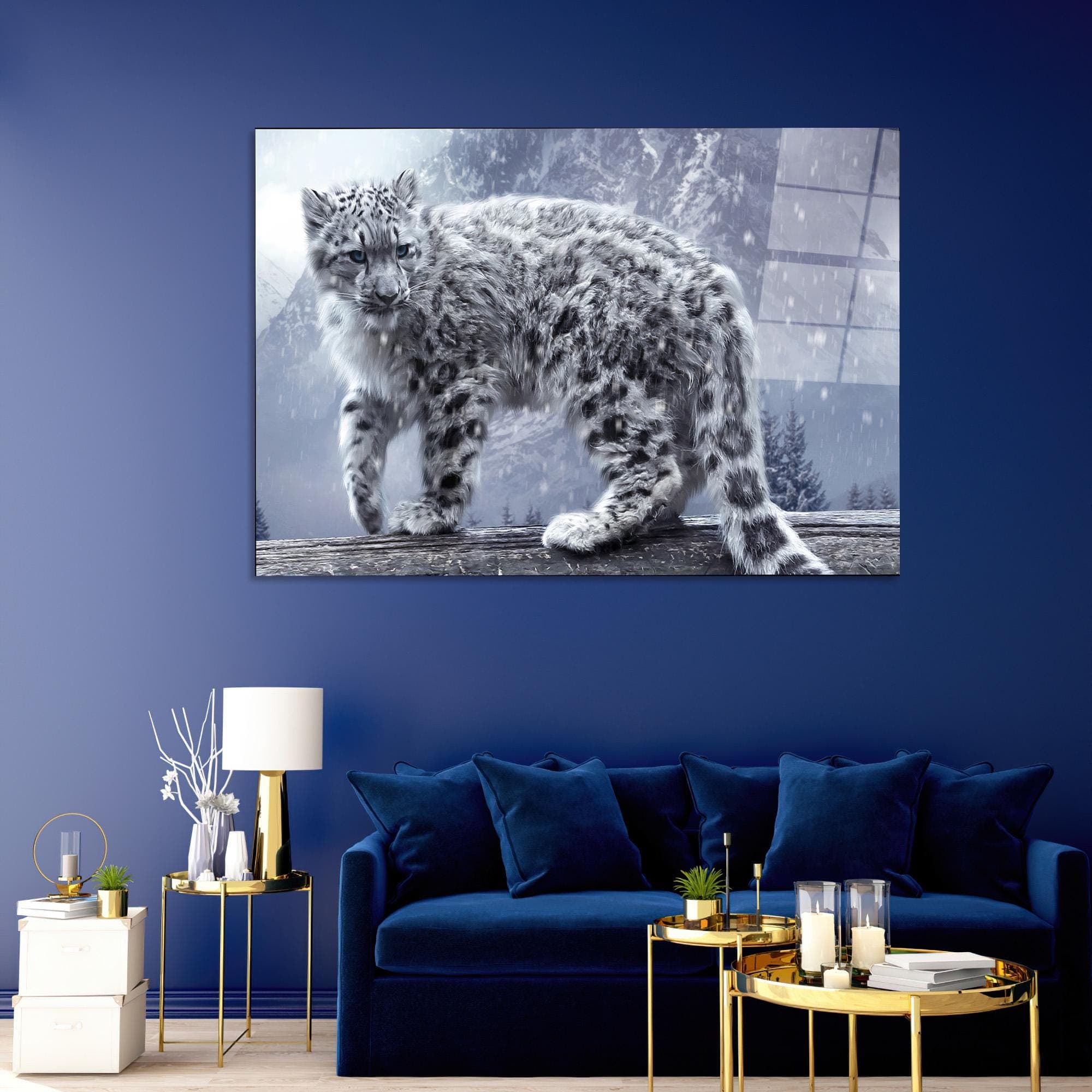 Snow Leopard Glass Wall Art: Winter Animal Print, Modern Decor - image 3