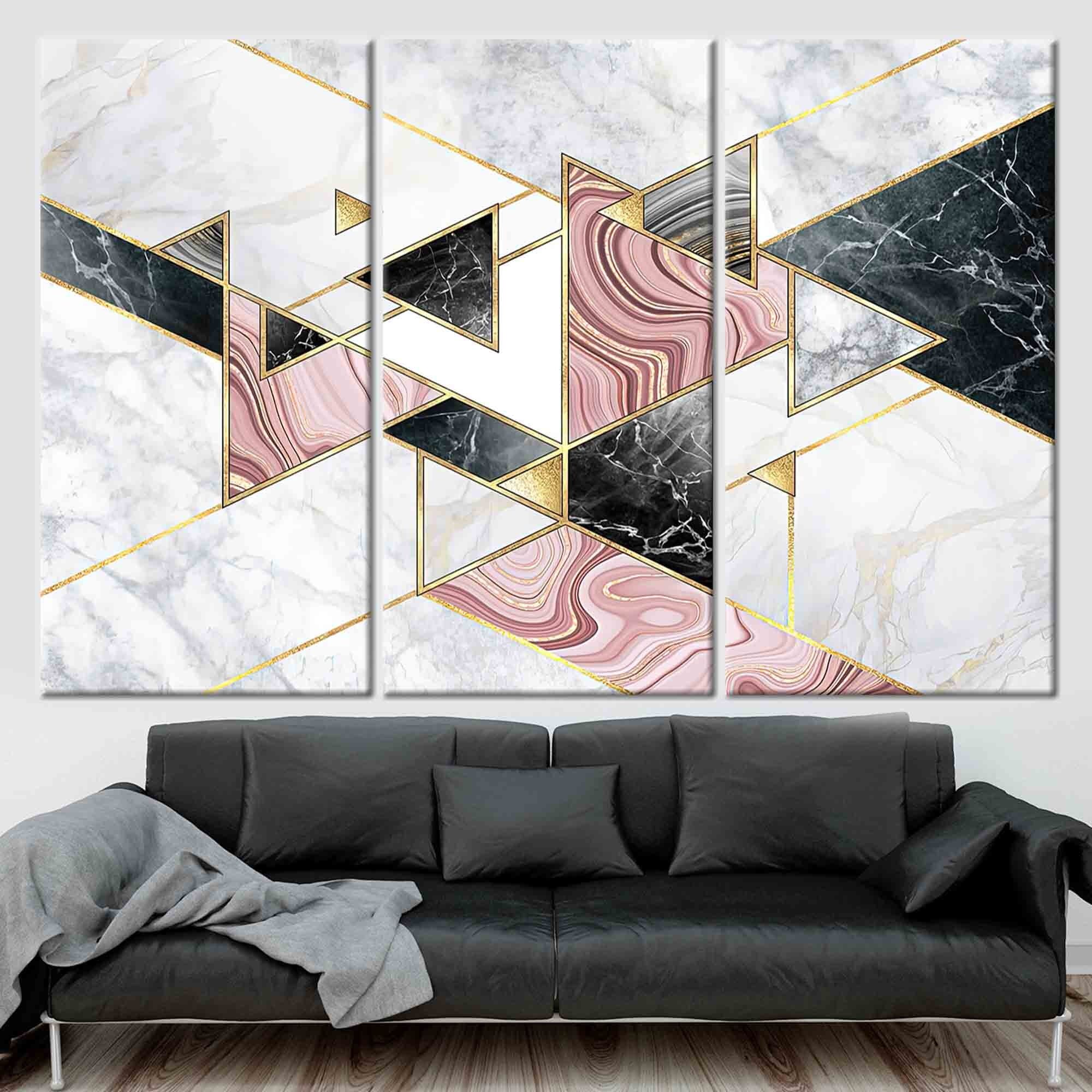 Modern Marble Canvas Art: Pink, Gold Geometric Wall Decor - image 3
