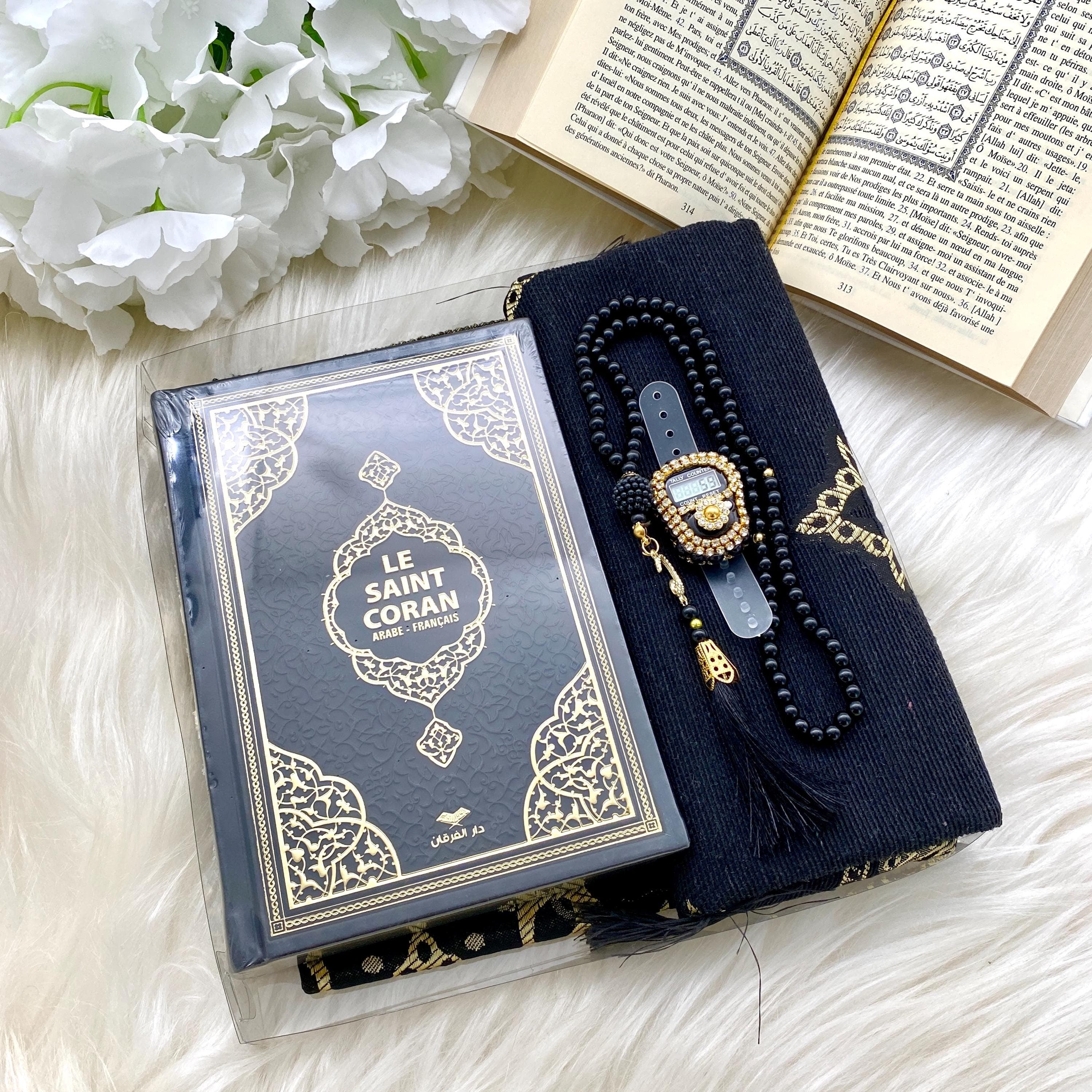 French Quran Gift Set: Prayer Mat, Tasbih, Dhikr Counter - Islamic Wedding Favor