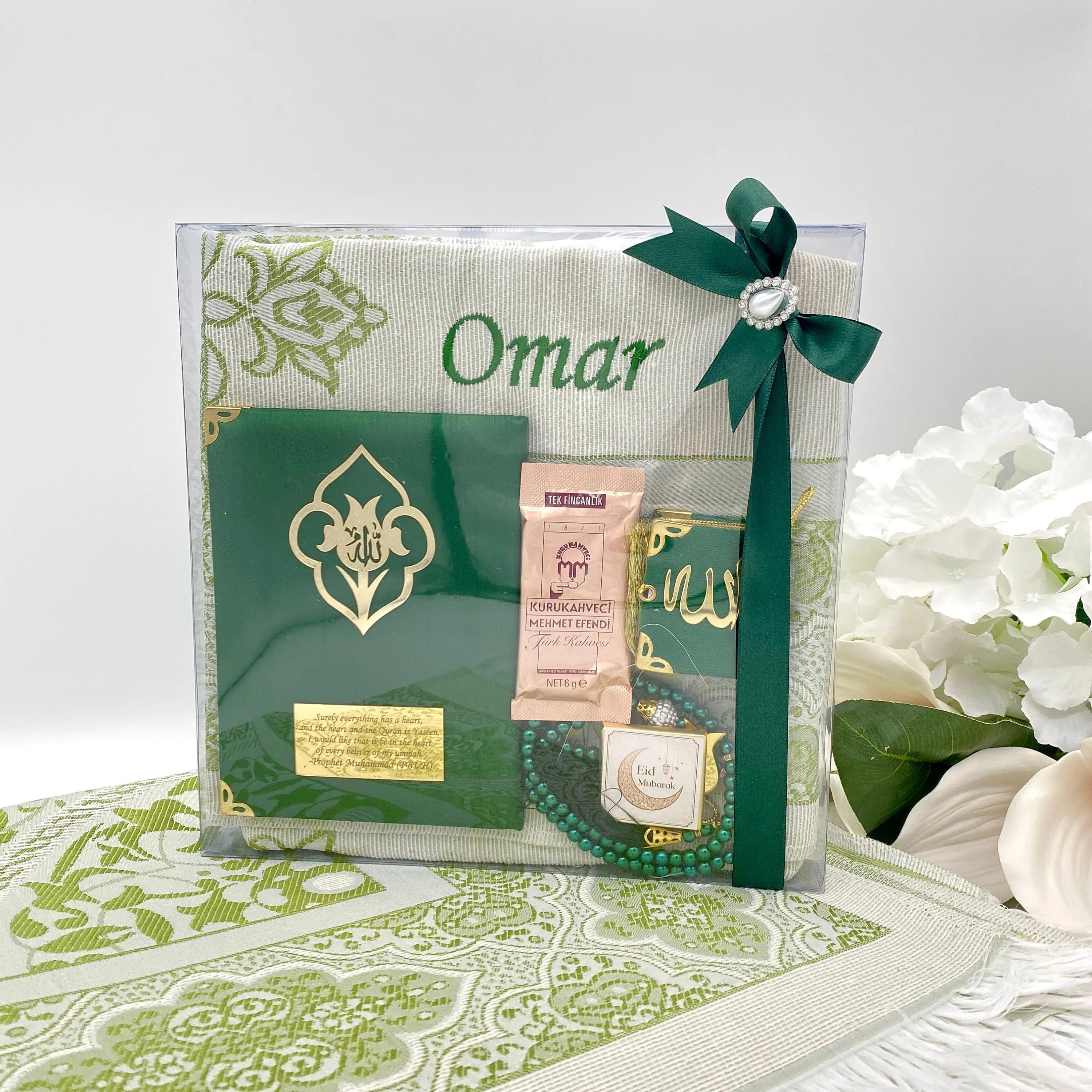 Personalized Prayer Mat, Muslim Gift Set, Umrah Mubarak, Prayer Rug Islam, Yaseen Tasbih Gift, Birthday Gift, Ameen Favors, Hajj, Eid Gifts - image 2