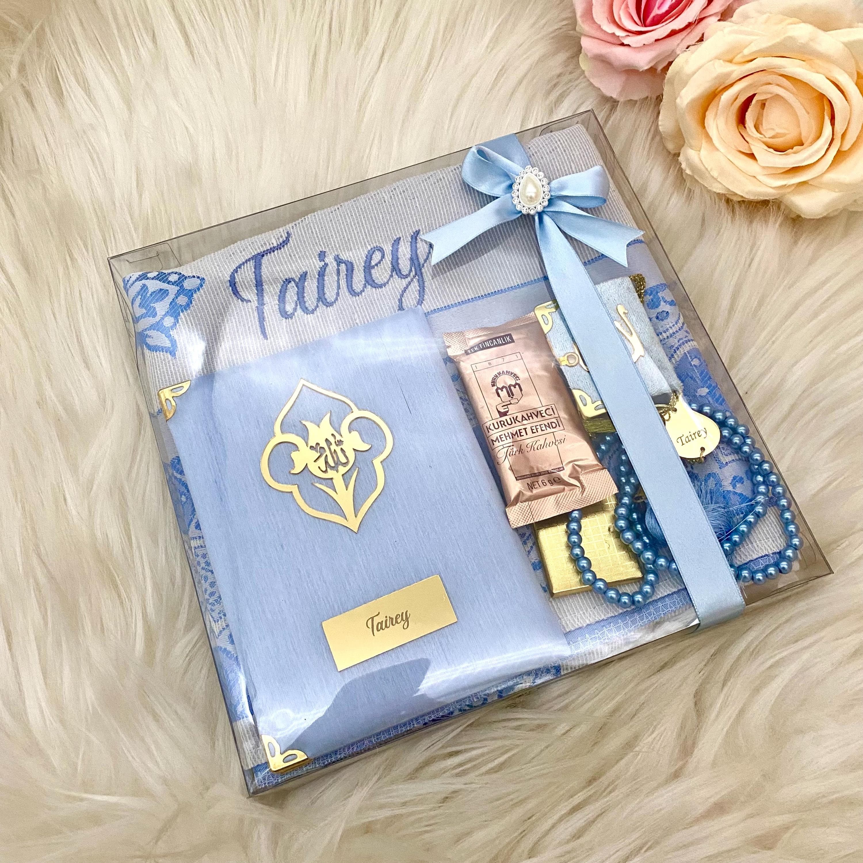 Personalized Islamic Gift Set: Prayer Mat, Yaseen Book, Tasbeeh