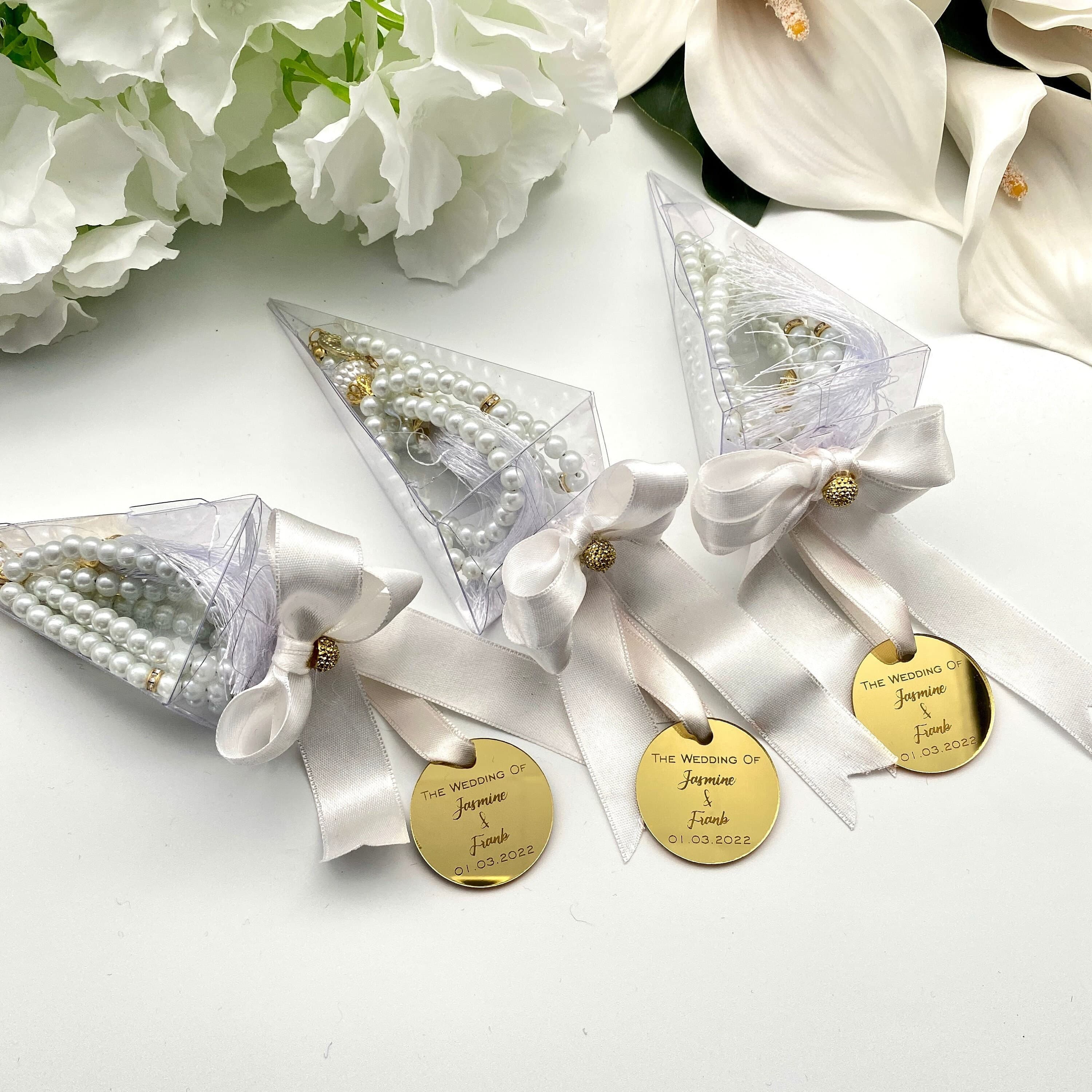 Personalized Pearl Tasbeeh Favors: Wedding Rosary in Cone Box