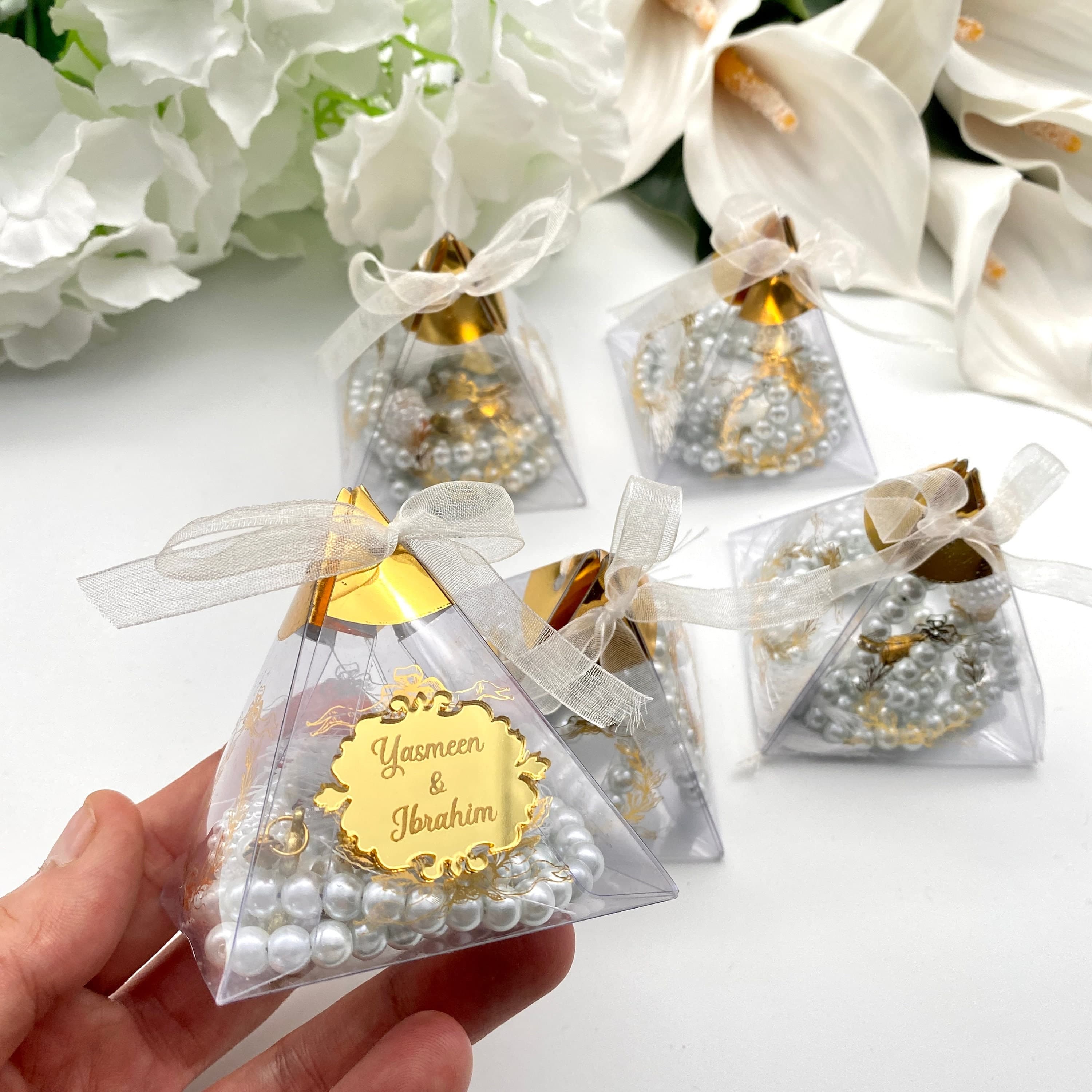 Personalized Pearl Tasbeeh Favors: Islamic Rosary Gift in Pyramid Box - image 5