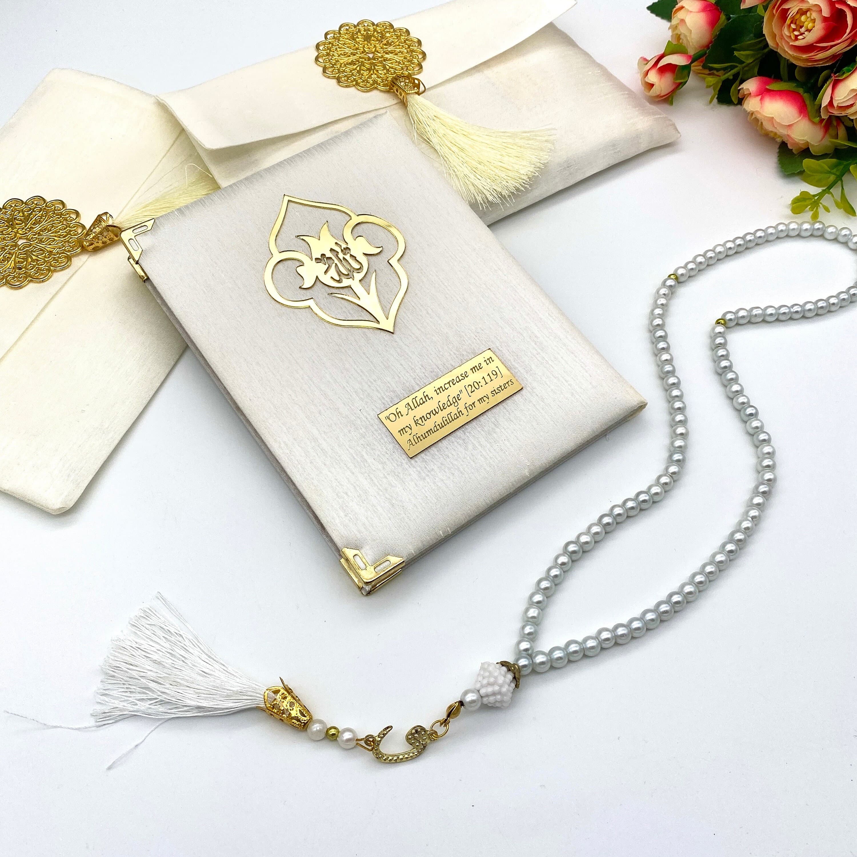 Personalized Islamic Gift Set: Pearl Tasbih & Yaseen Book