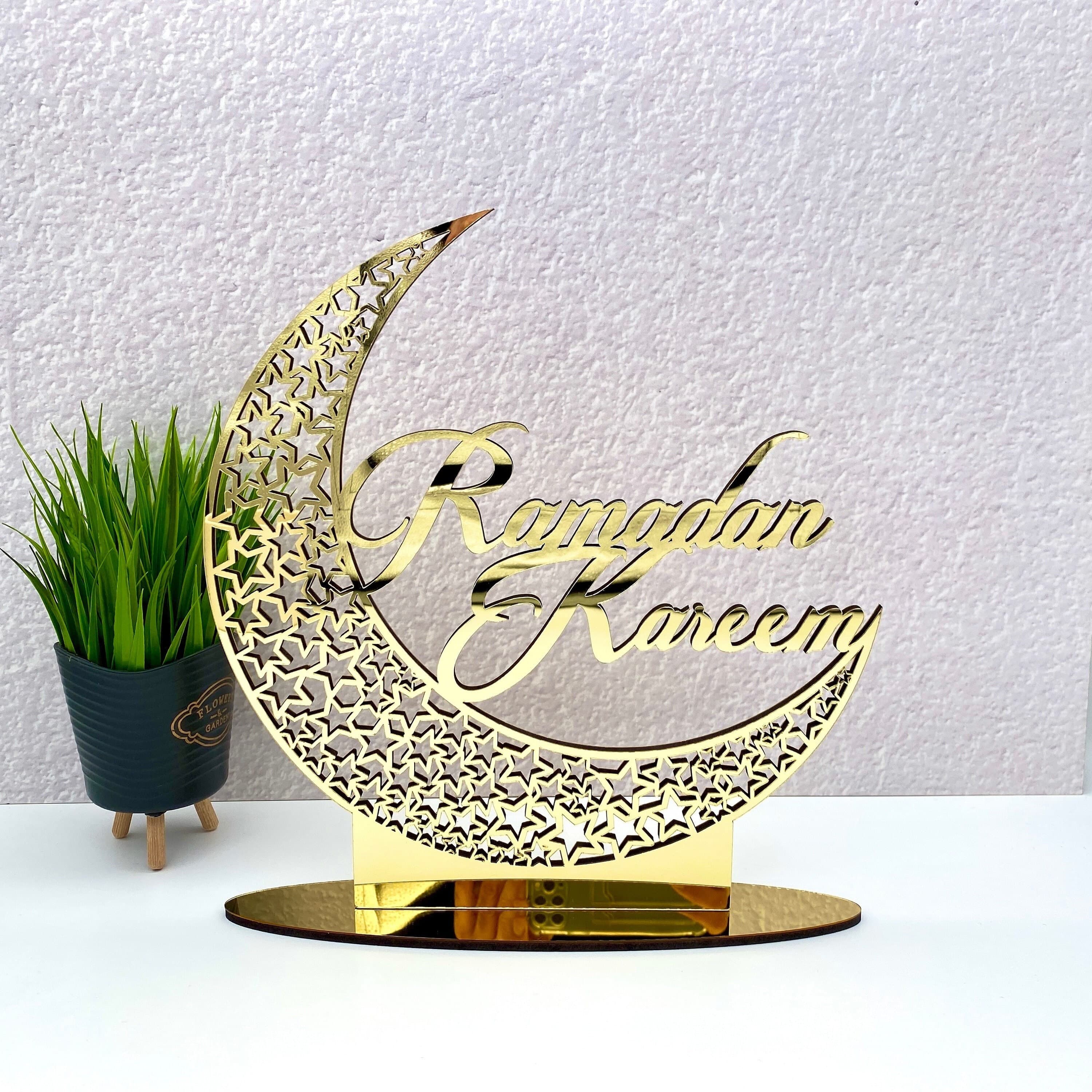 Acrylic Ramadan Kareem Decor: Gold Crescent Moon, Islamic Gift