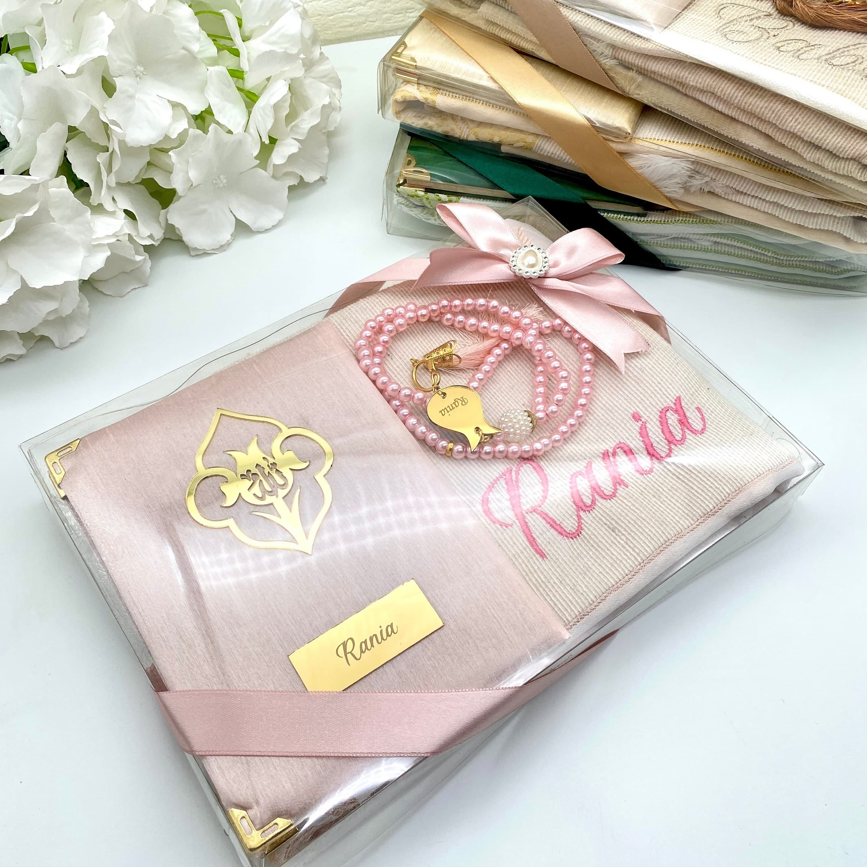 Personalized Prayer Mat Islamic Gift Set, Custom Prayer Rug, Muslim Wedding Gift, Ramadan Eid Gift, Nikkah Favors, Islamic Birthday Gifts