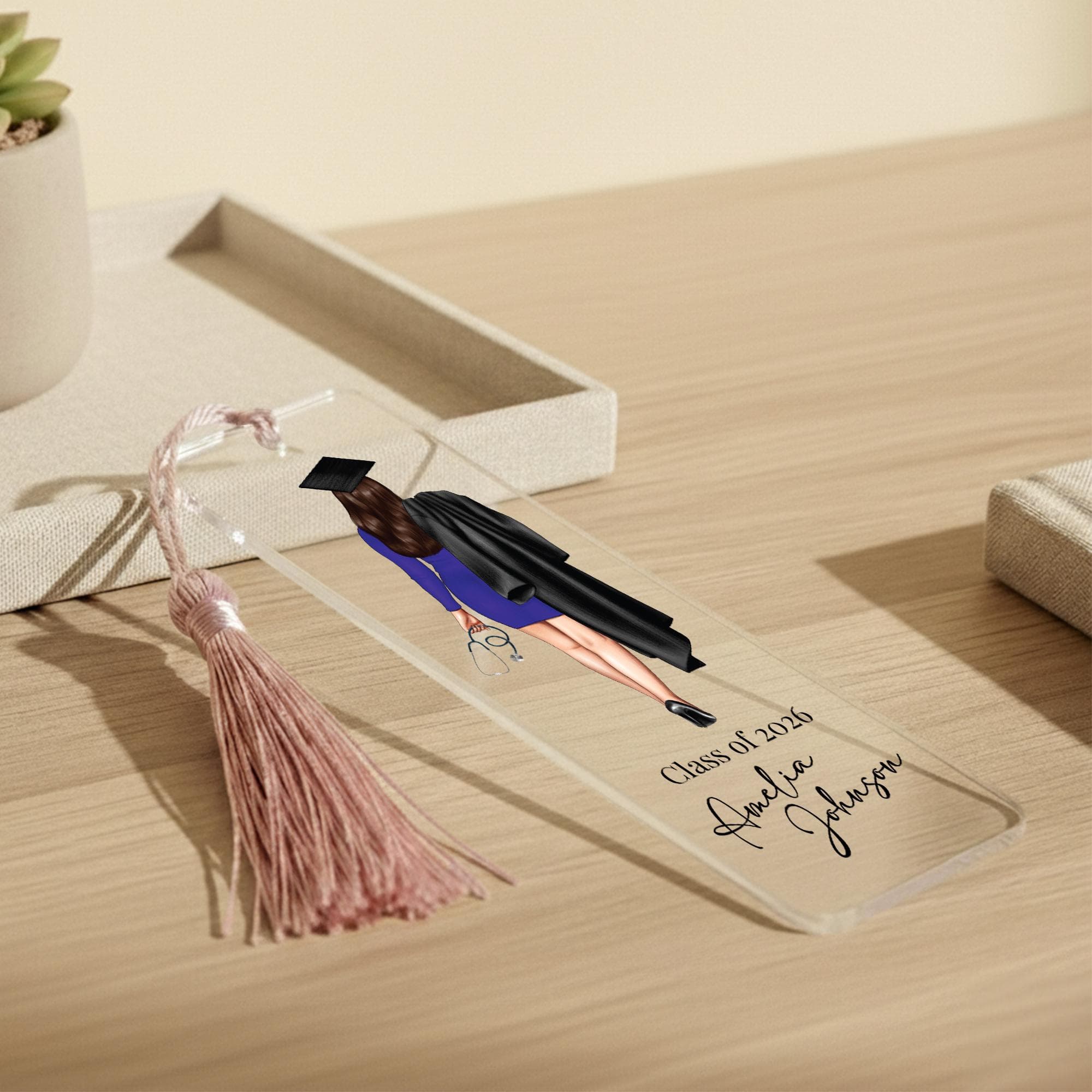 Graduation Cap And Gown Bookend, Custom Acrylic Bookmark, Personalized Graduation Gift For Daughter Or Friend, Class of 2026 Keepsake