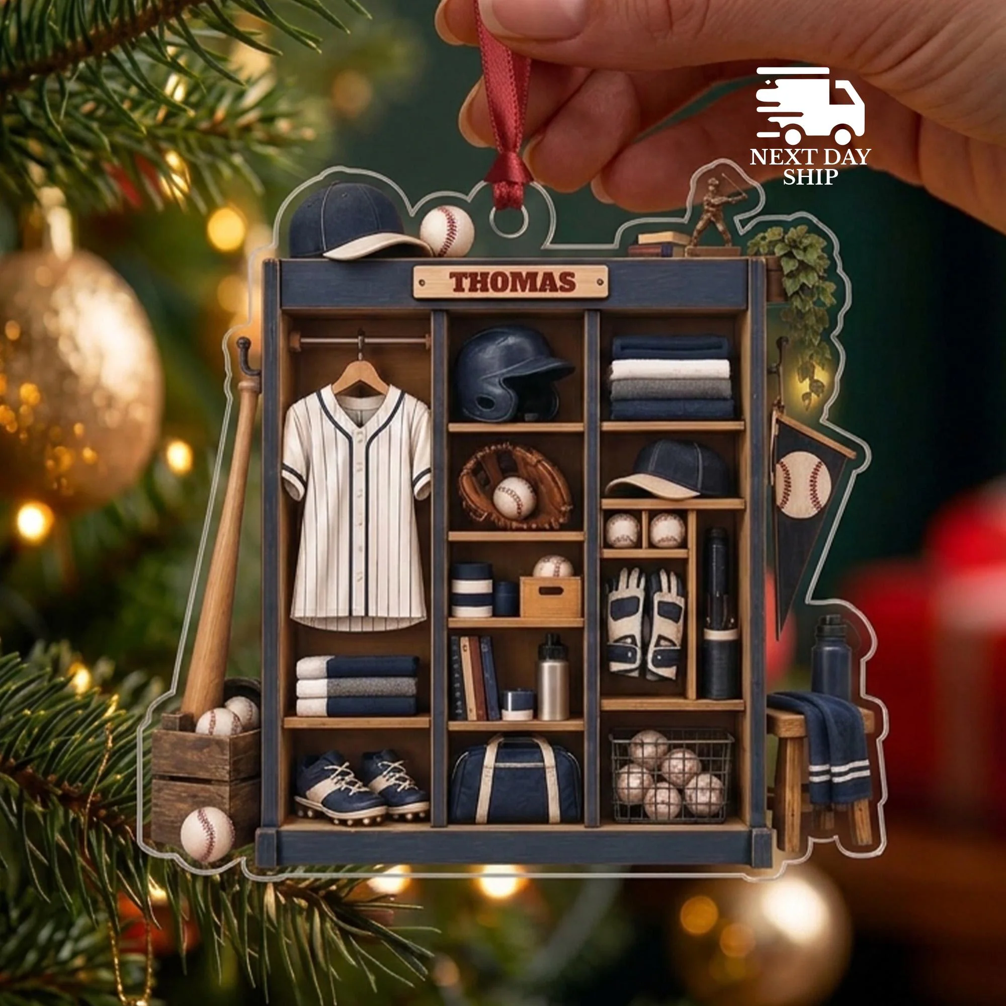 Baseball Equipment and Sports Locker Ornament, Personalized Baseball Christmas Ornament, Custom Sports Gift, Athlete Gift, Baseball Fan Gift