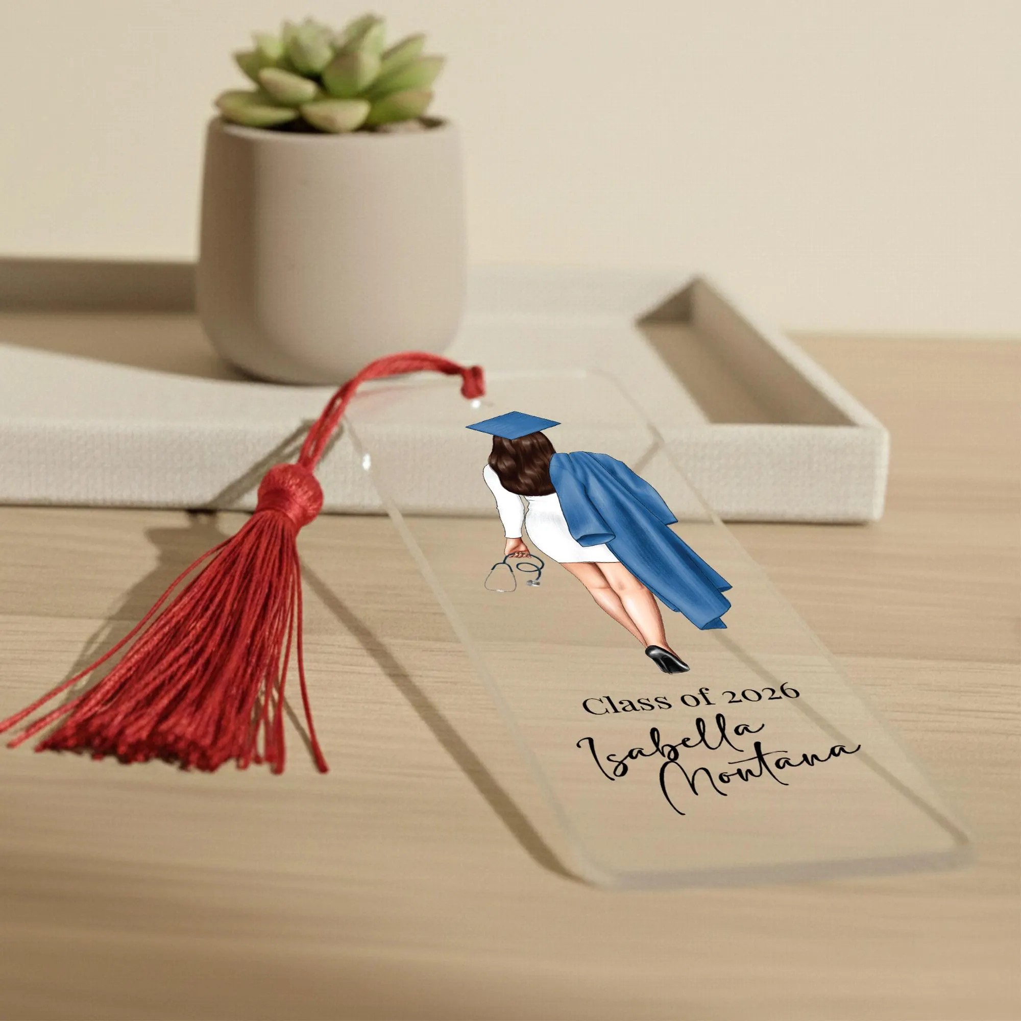Graduation Cap And Gown Bookend, Custom Acrylic Bookmark, Personalized Graduation Gift For Daughter Or Friend, Class of 2026 Keepsake - image 5