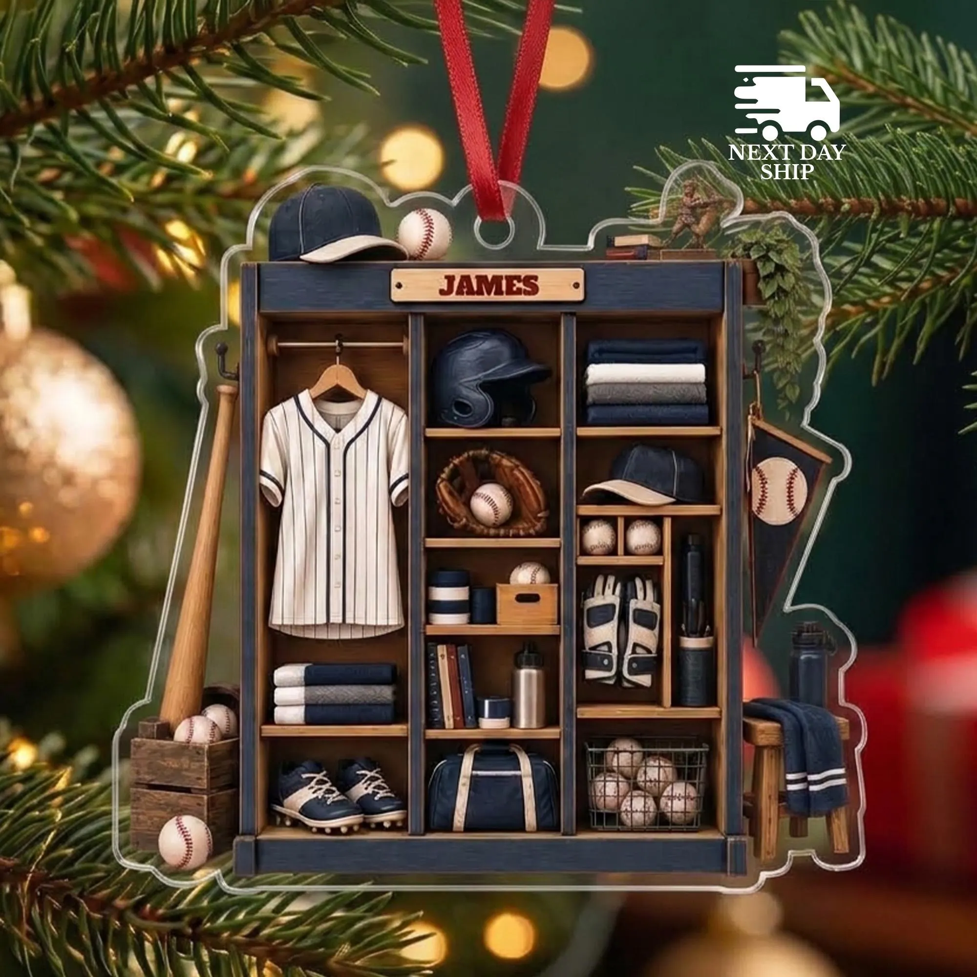 Baseball Equipment and Sports Locker Ornament, Personalized Baseball Christmas Ornament, Custom Sports Gift, Athlete Gift, Baseball Fan Gift - image 3