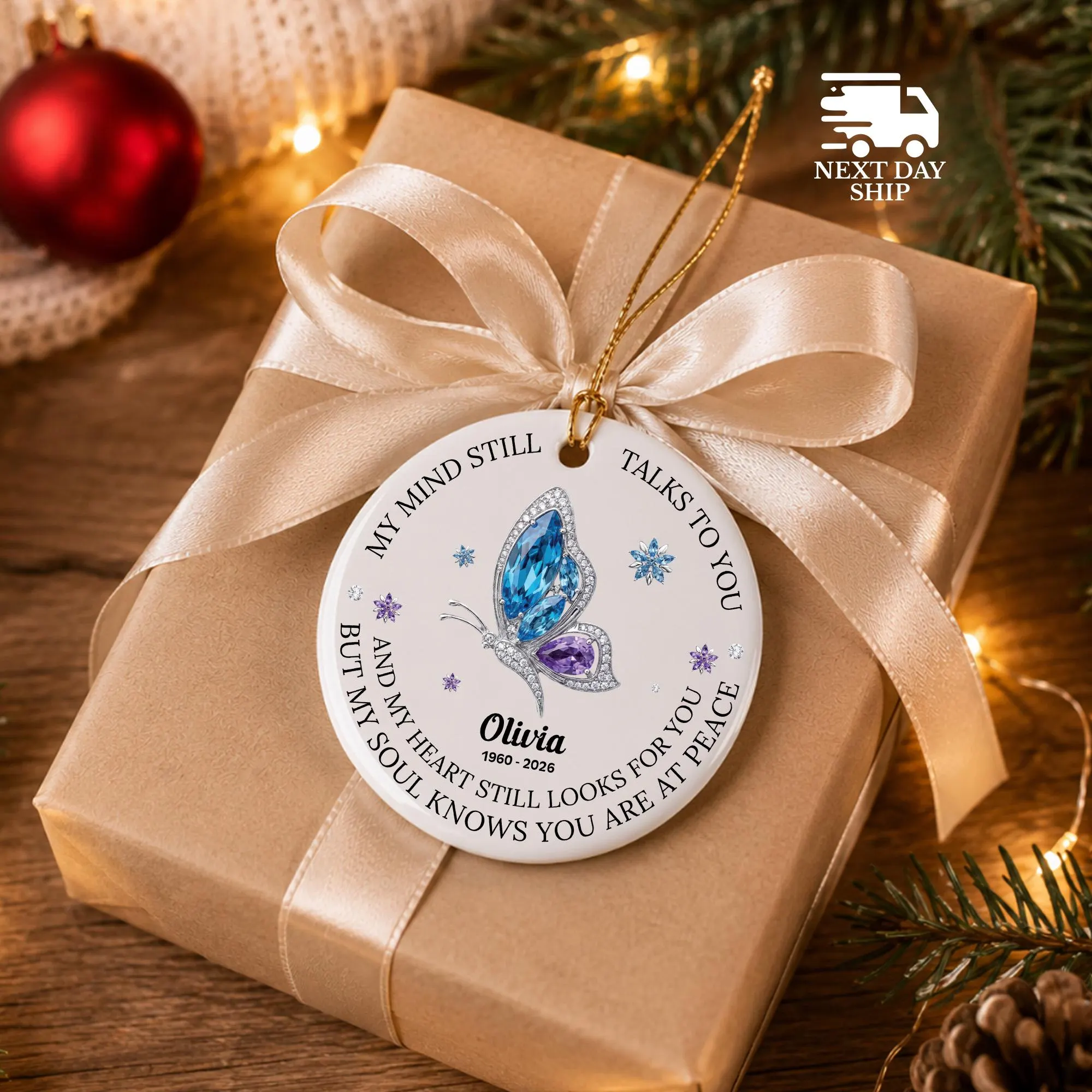 Personalized Memorial Christmas Ornament, Butterfly Memorial Ornament, Sympathy Gift, Remembrance Christmas Decoration, Bereavement Gift - image 2