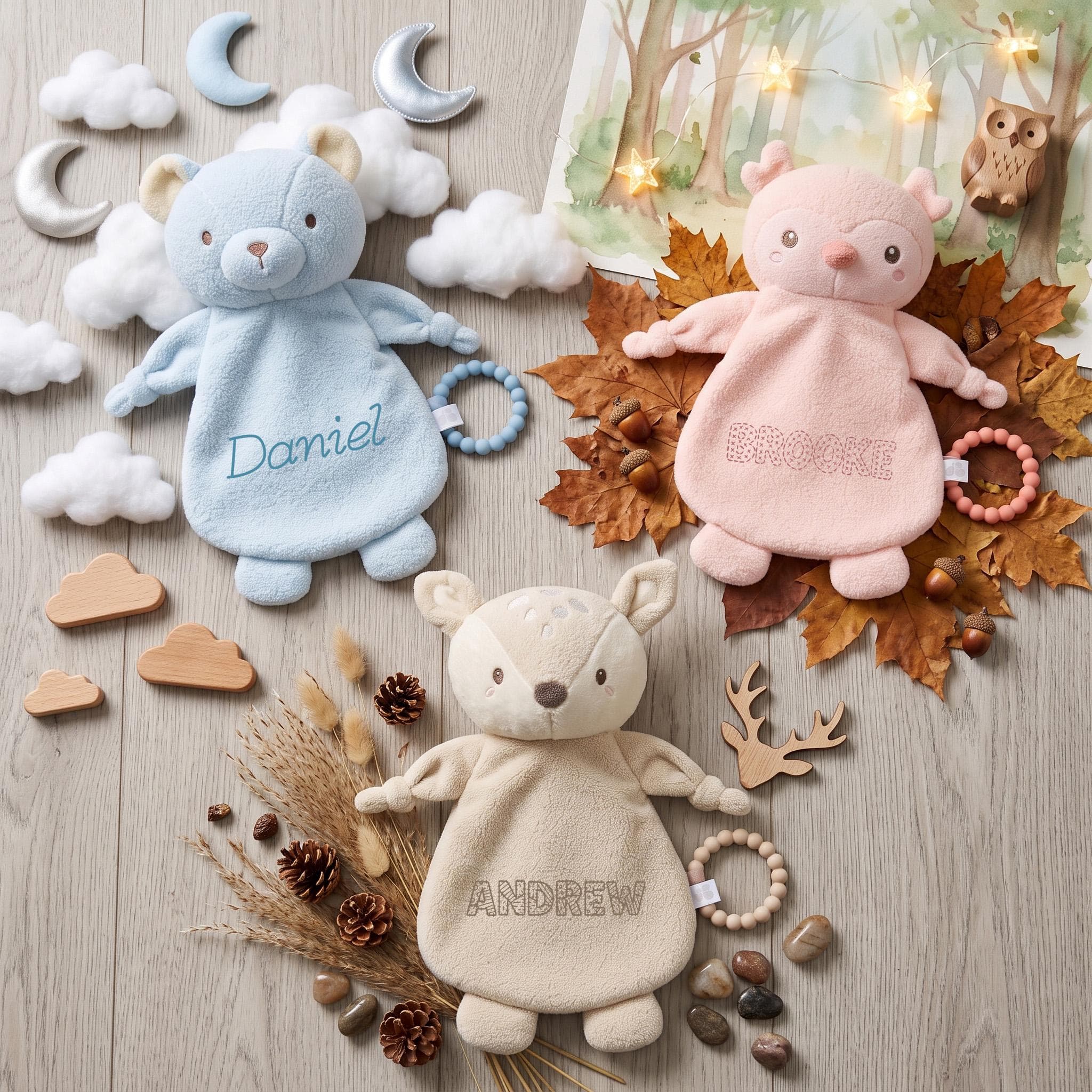 Custom Baby Name Lovey, Personalized Plush Baby Blanket, Newborn Keepsake Gift, Baby Boy Girl Shower Gift, Bear Owl Deer Lovey