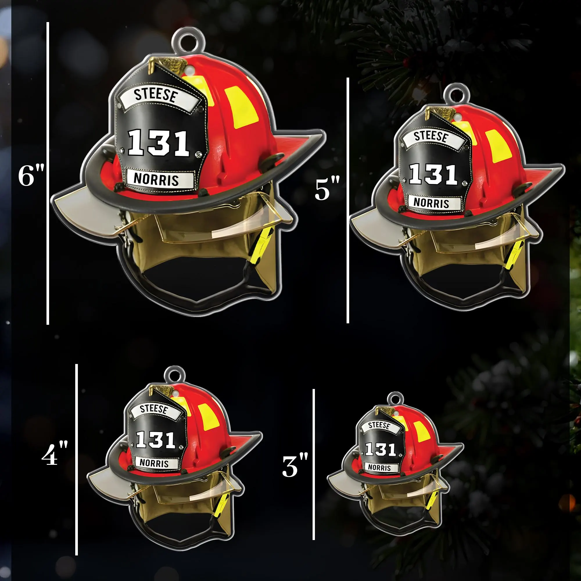 Personalized Firefighter Number & Name Ornament, Firefighter Helmet Decoration for Tree, Gift for Fireman, Gift for First Responder