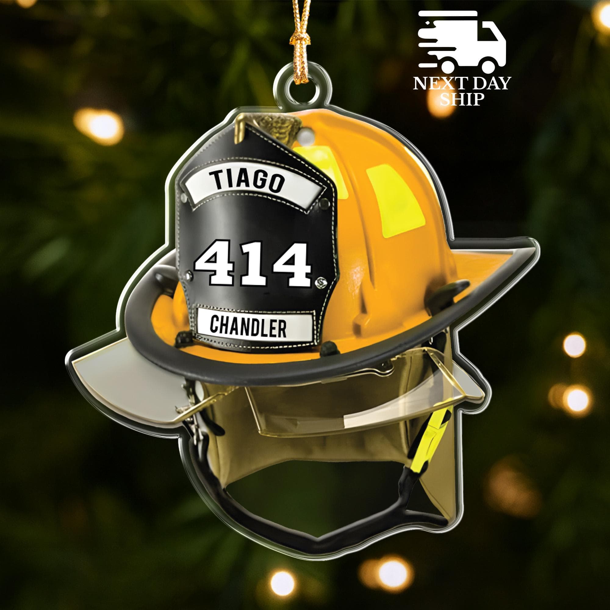 Personalized Firefighter Number & Name Ornament, Firefighter Helmet Decoration for Tree, Gift for Fireman, Gift for First Responder - image 4