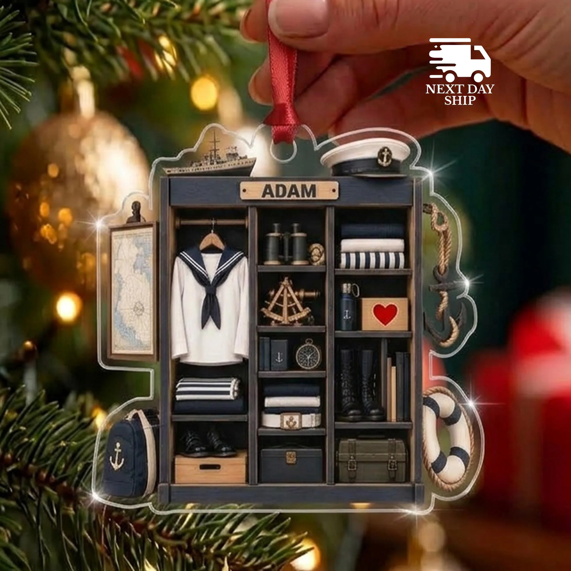 Personalized Navy Christmas Ornament, Sailor Name Ornament, Nautical Military Gift, Navy Family Gift, Veteran Ornament, Christmas Decoration