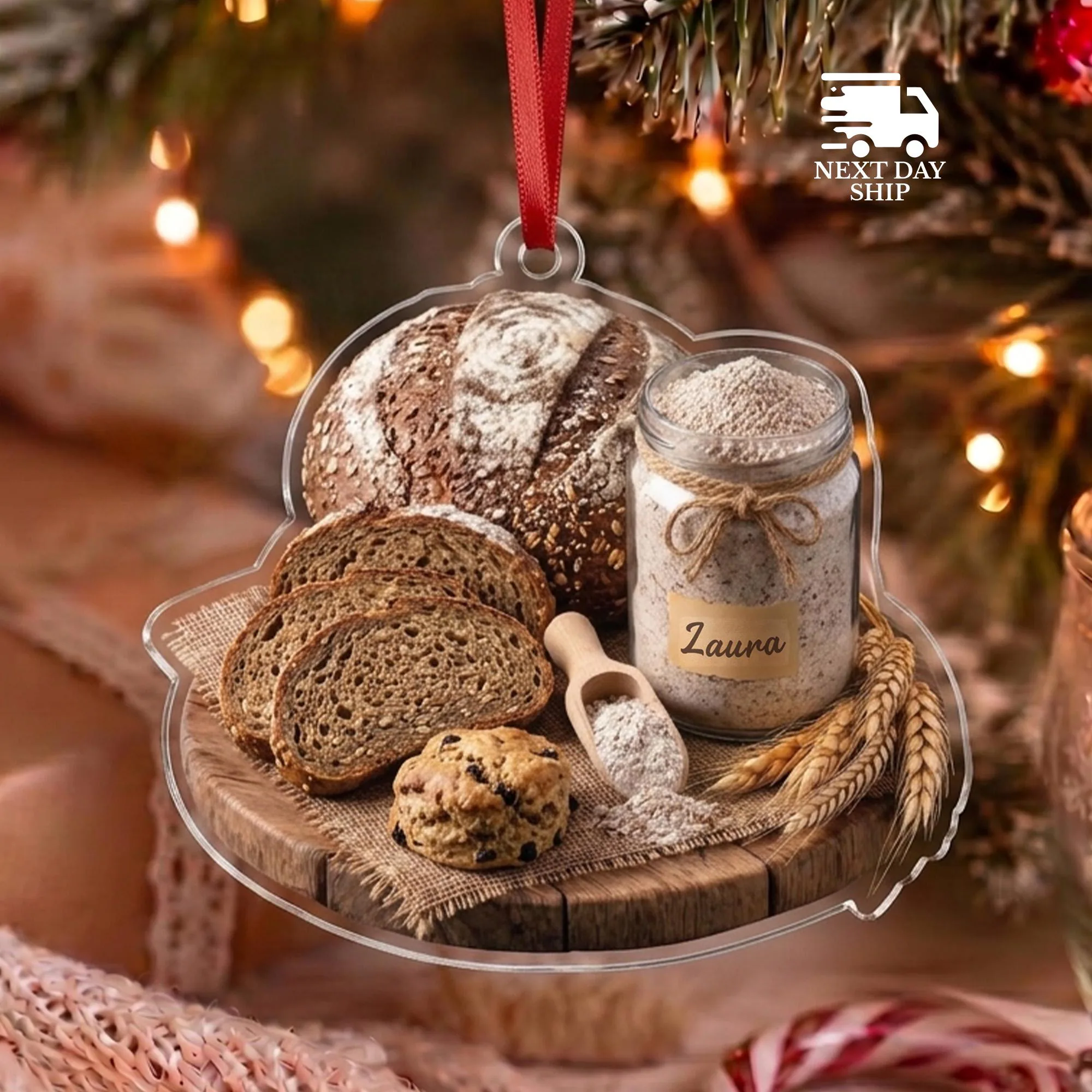 Custom Sourdough Starter Ornament, Personalized Name Artisan Bread Christmas Decor, Baker Gift for Her, Home Baker Gift, Baking Ornament - image 4