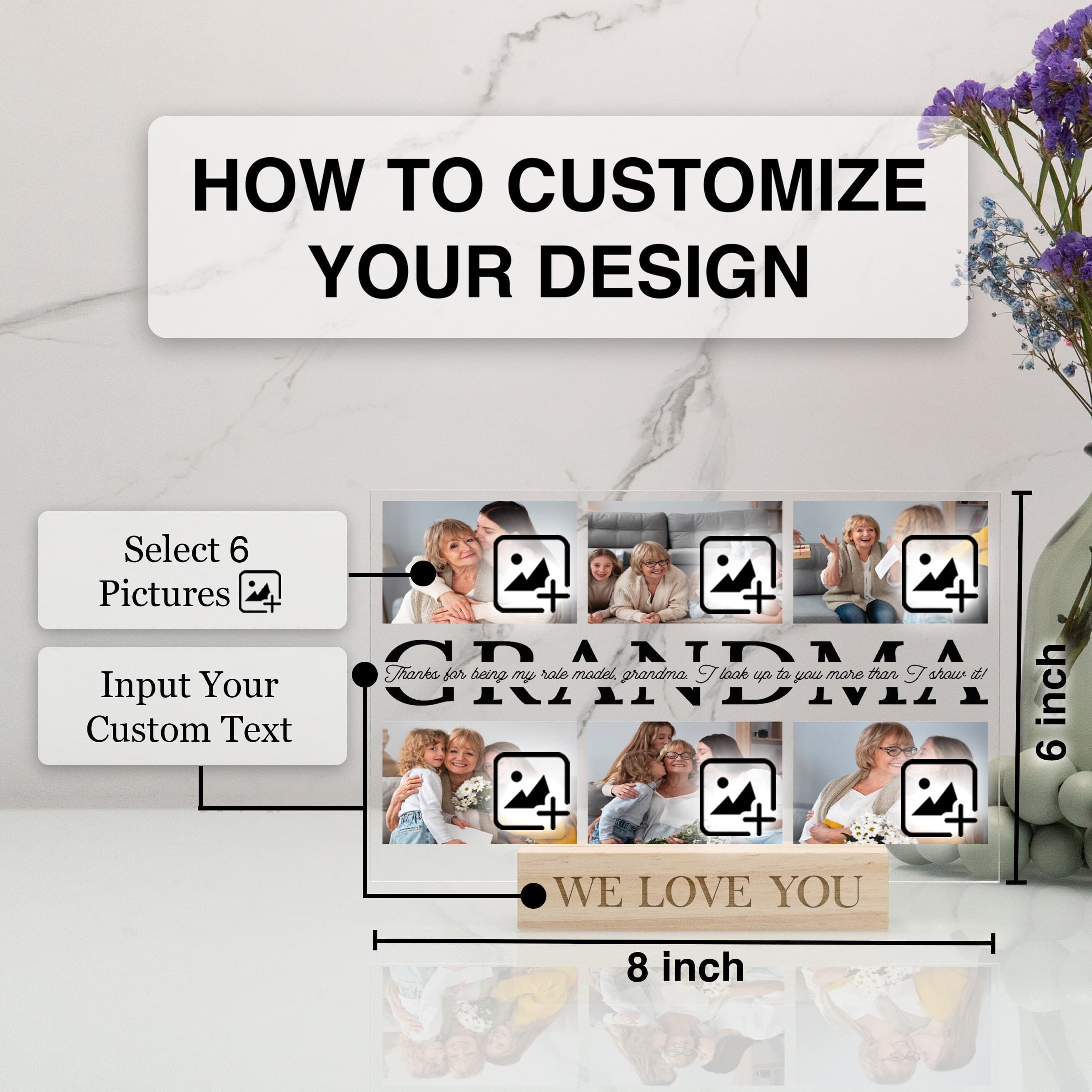 Grandma Picture Display, Gift For Grandma, Custom Picture Collage Plaque, Gift For Mom, Memorial Gift, Birthday Gift, Personalized Text Sign - image 5