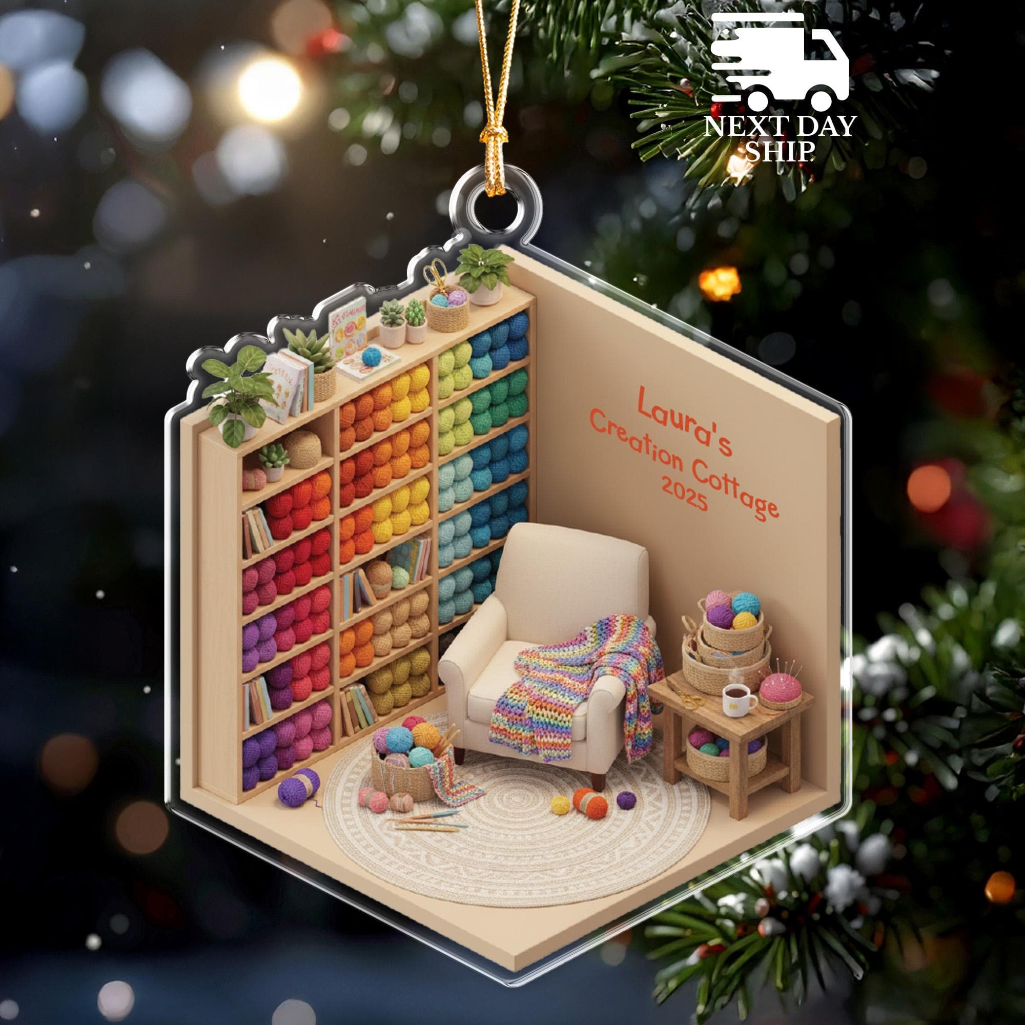 Cozy Yarn Room Miniature, Crochet & Knitting Gift for Her, Custom Craft Room Ornament, Knitter And Yarn Crafter Gift, Grandma And Mom Gift - image 5
