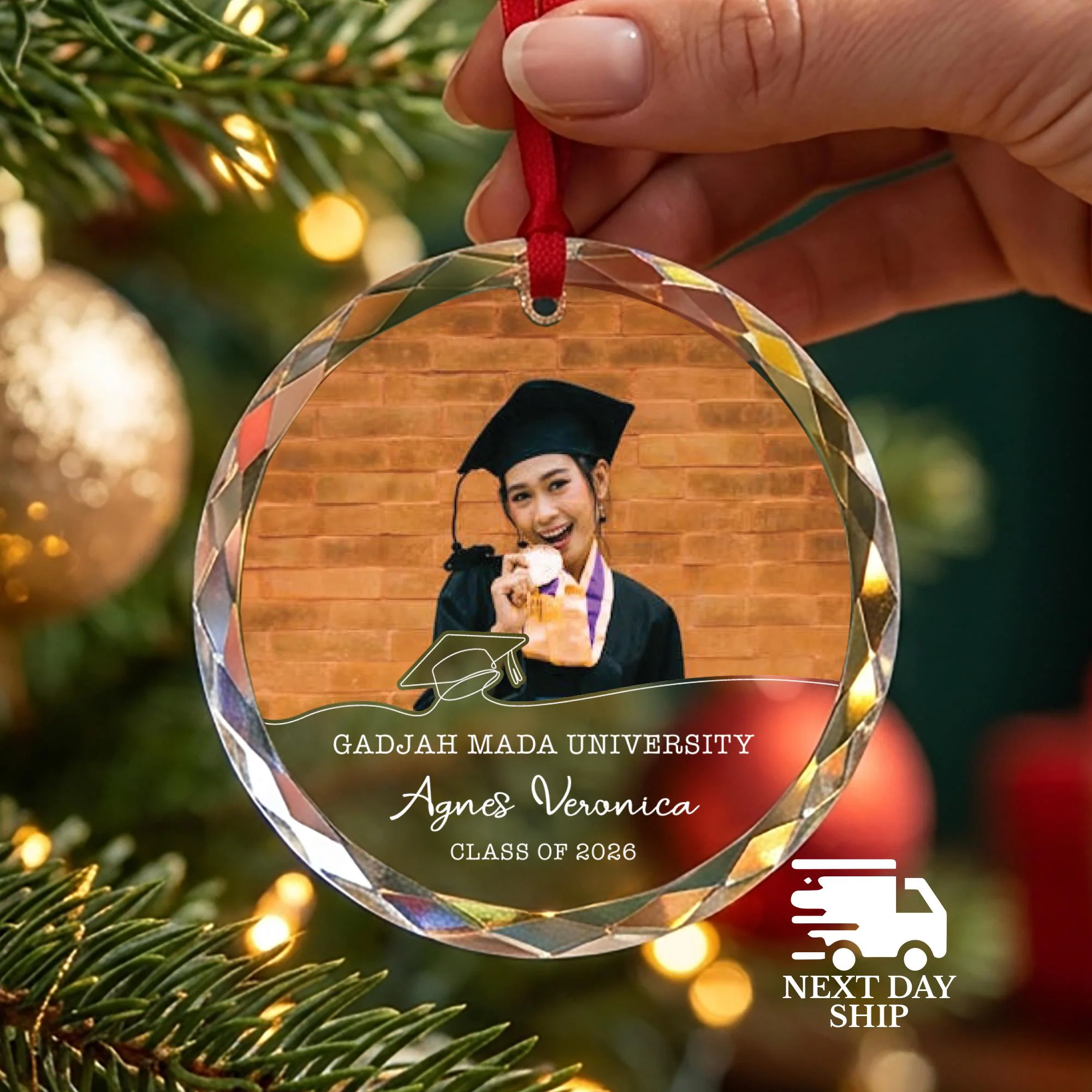 Graduation Photo Ornament, Class of 2026 Picture Keepsake, Personalized University and Student Name Ornament, Senior Graduation Christmas