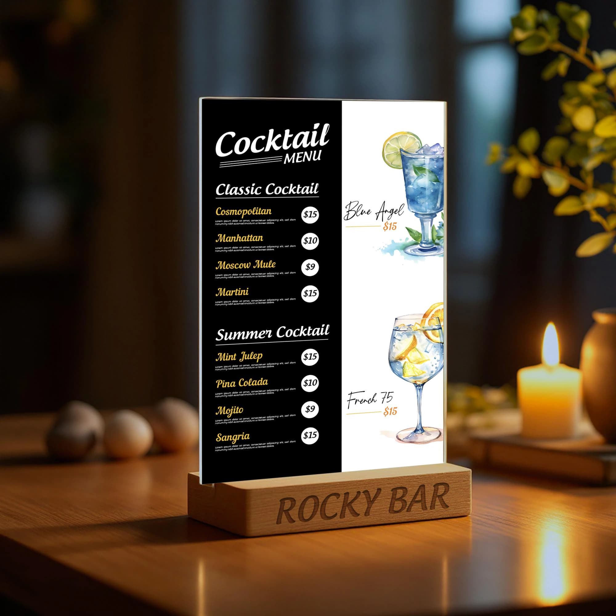 Personalized Bar Menu, Acrylic Cocktail Recipe Sign, Signature Cocktail Ingredient Sign, Wedding Open Bar Menu Sign, Custom Cocktail List