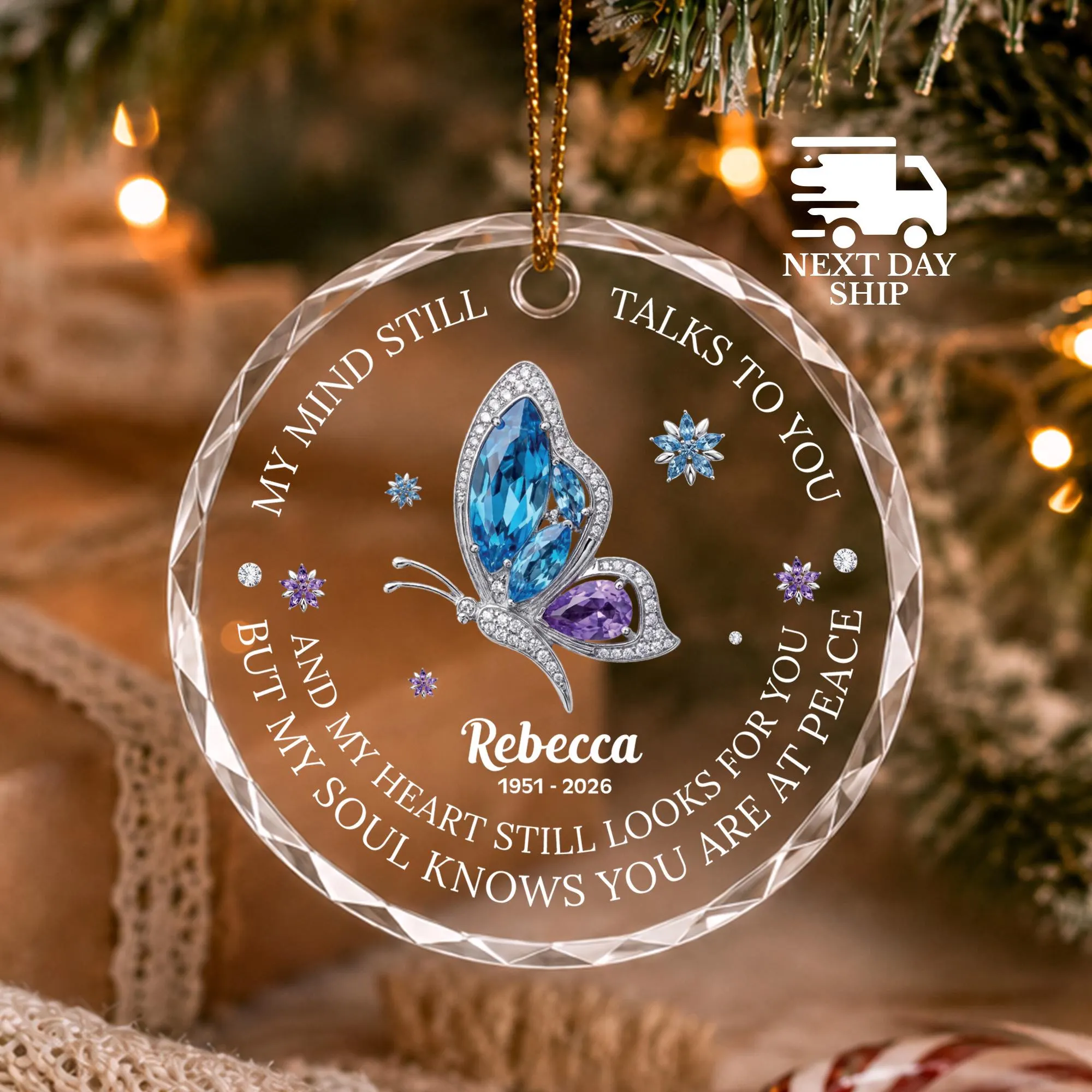 Personalized Memorial Christmas Ornament, Butterfly Memorial Ornament, Sympathy Gift, Remembrance Christmas Decoration, Bereavement Gift - image 4