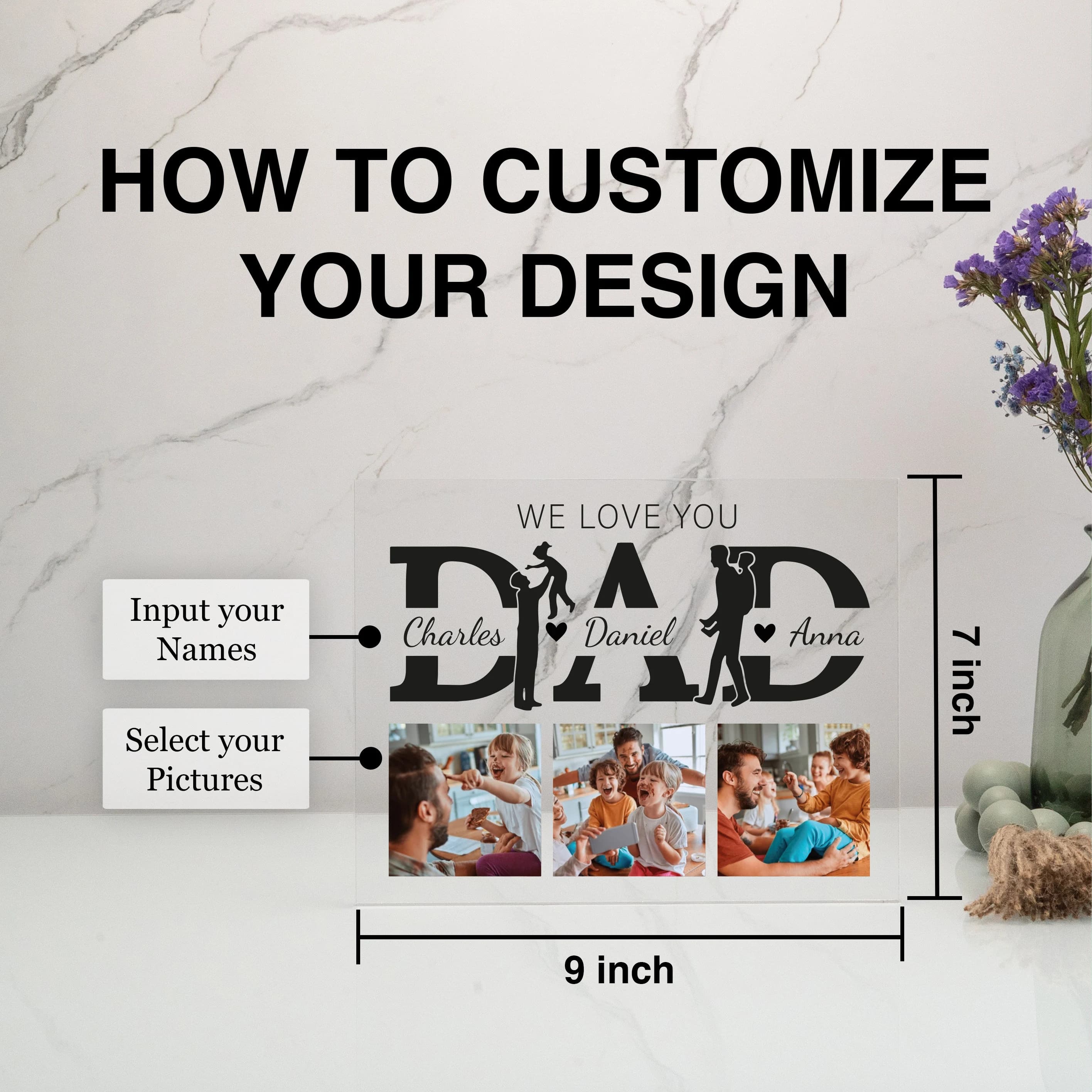 Personalized Dad Sign with Pictures and Kids Names, Fathers Day Gifts, Custom Photo Dad Plaque, Acrylic Desk Block, Dads Office Decor - image 3