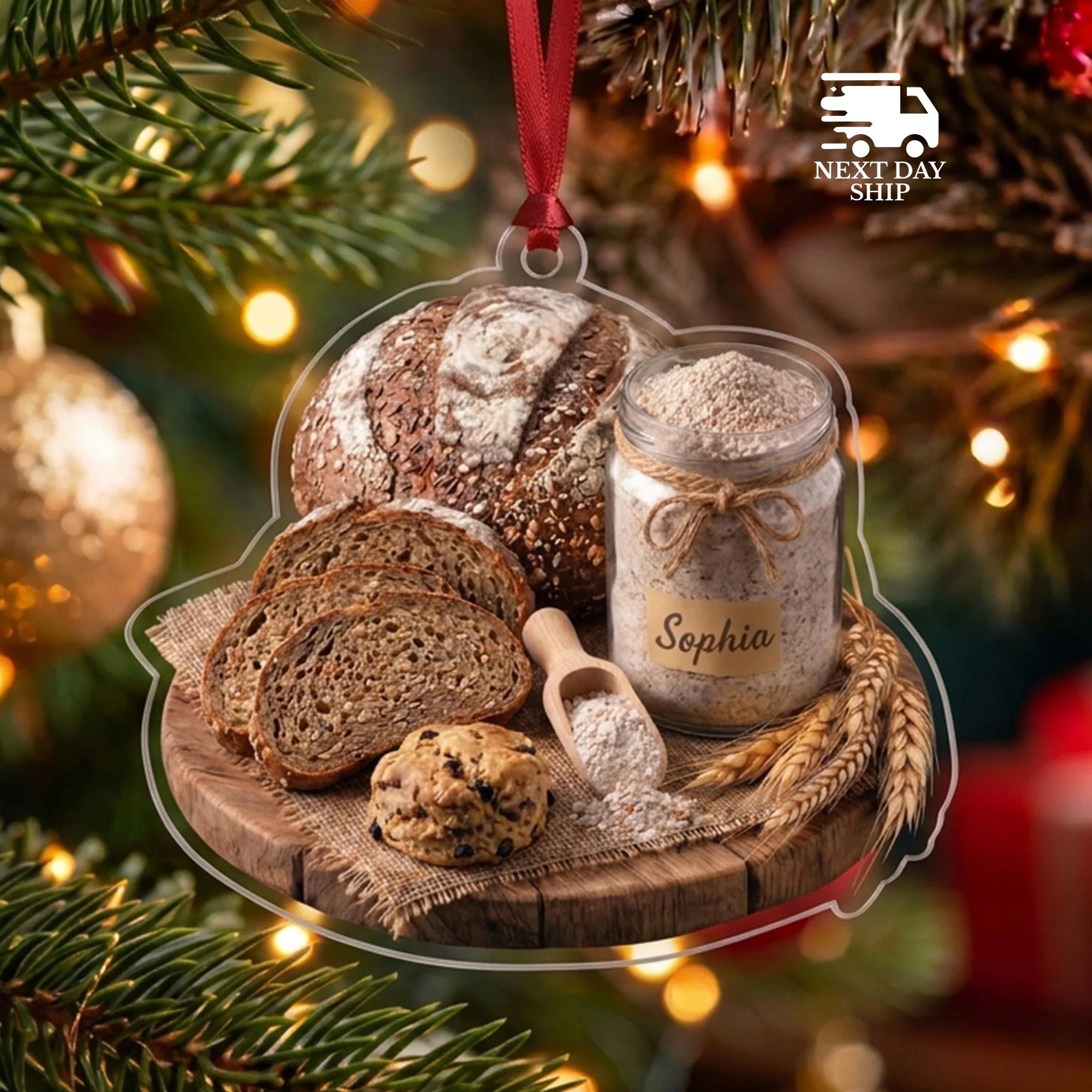Custom Sourdough Starter Ornament, Personalized Name Artisan Bread Christmas Decor, Baker Gift for Her, Home Baker Gift, Baking Ornament - image 3