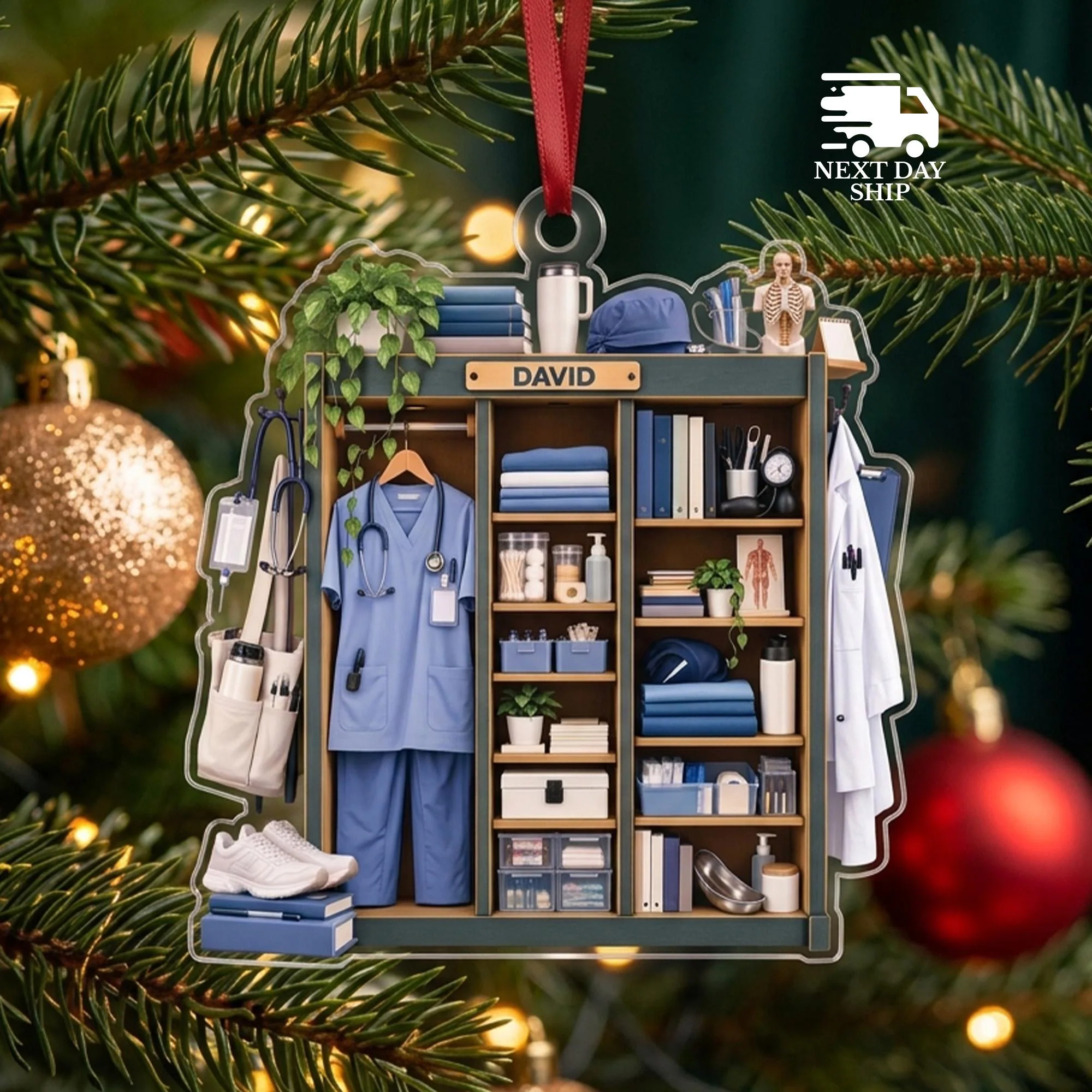 Personalized Doctor Wardrobe Christmas Ornament, Custom Name Closet Ornament, Healthcare Worker Ornament, Medical Worker Christmas Keepsake