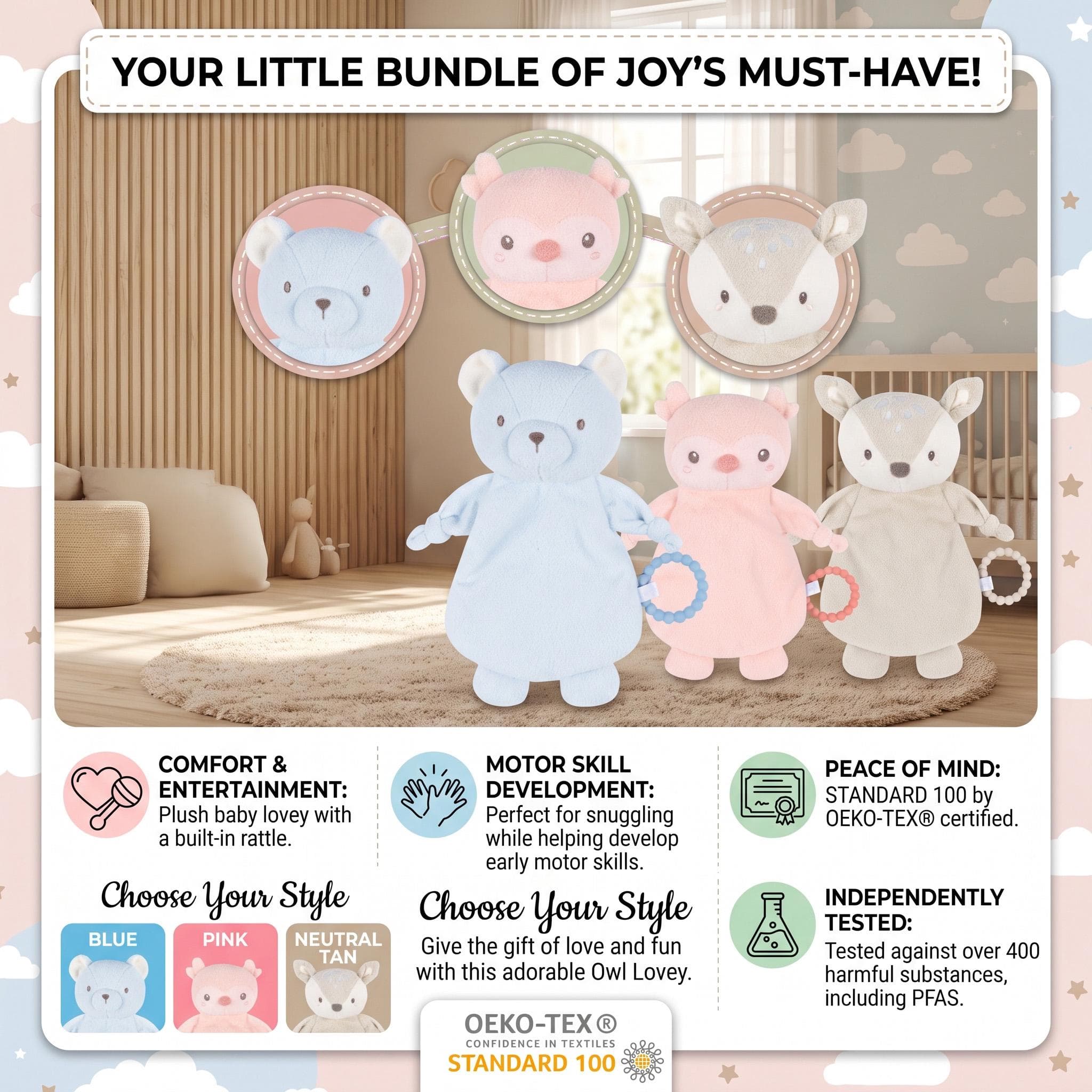 Custom Baby Name Lovey, Personalized Plush Baby Blanket, Newborn Keepsake Gift, Baby Boy Girl Shower Gift, Bear Owl Deer Lovey - image 3