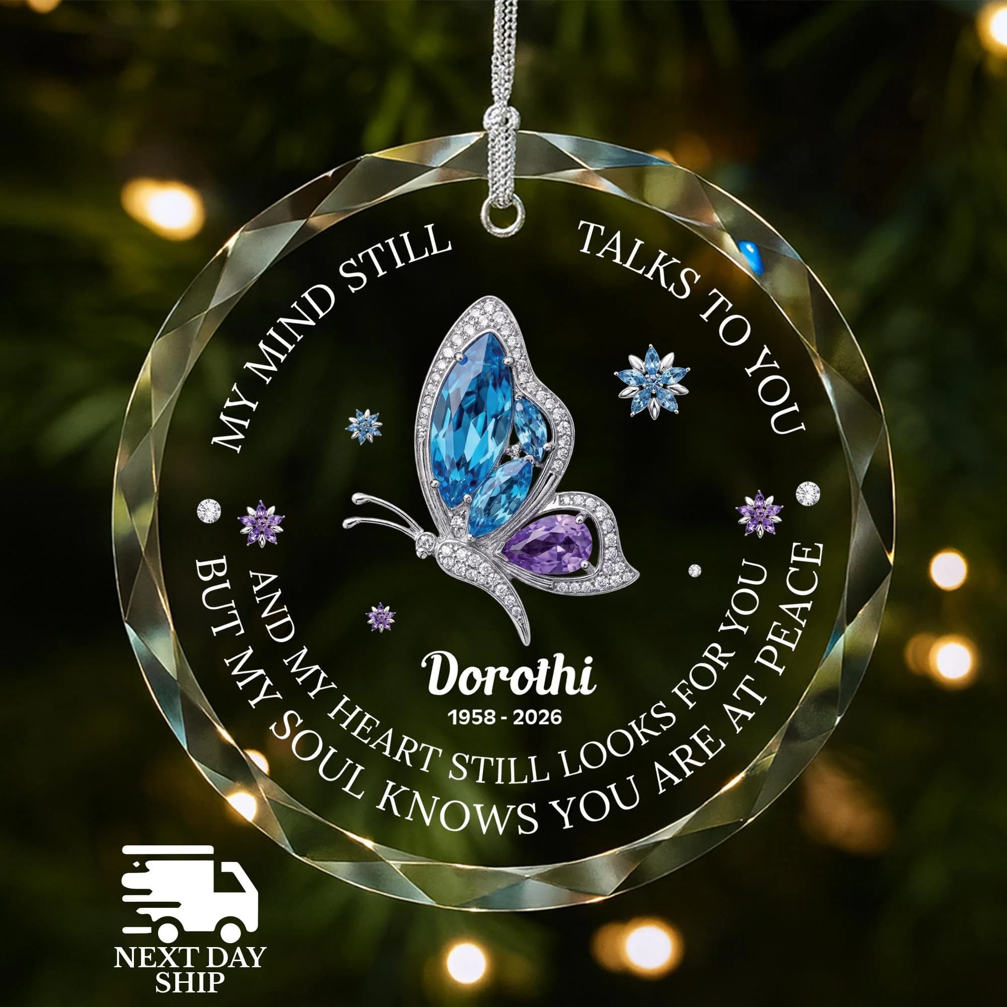 Personalized Memorial Christmas Ornament, Butterfly Memorial Ornament, Sympathy Gift, Remembrance Christmas Decoration, Bereavement Gift