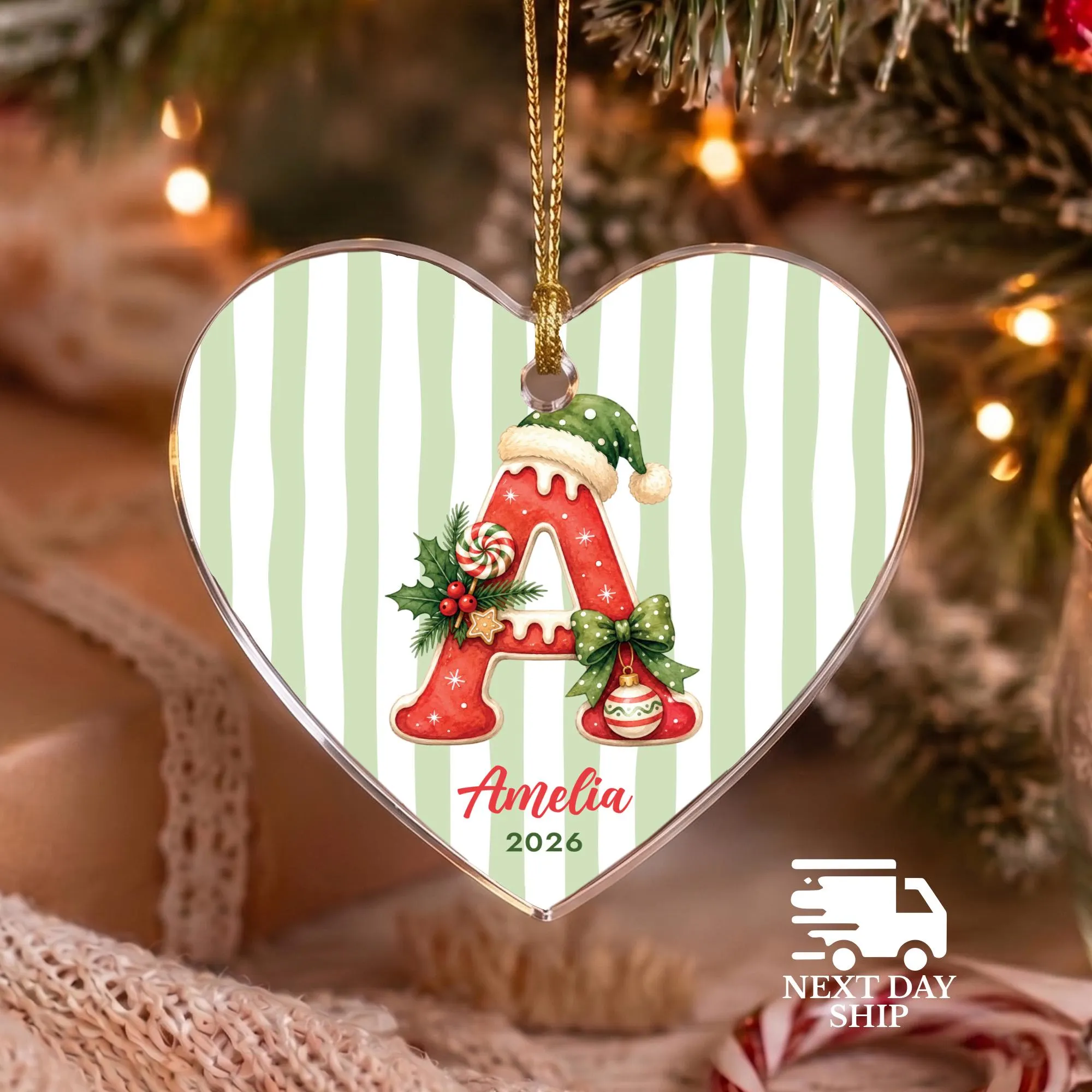 Custom Initial Letter With Name Keepsake,Gift for Girl Daughter Granddaughter Niece, Christmas Keepsake,Personalized Name Christmas Ornament - image 4