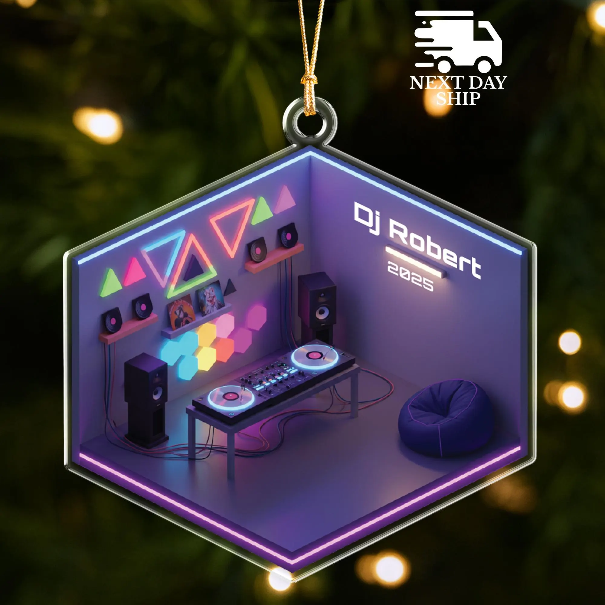 Electronic Music DJ Christmas Ornament, Custom Name DJ Gift, Music Lover Decor, Neon Music Studio Holiday Gift for DJs And Music Producer - image 4
