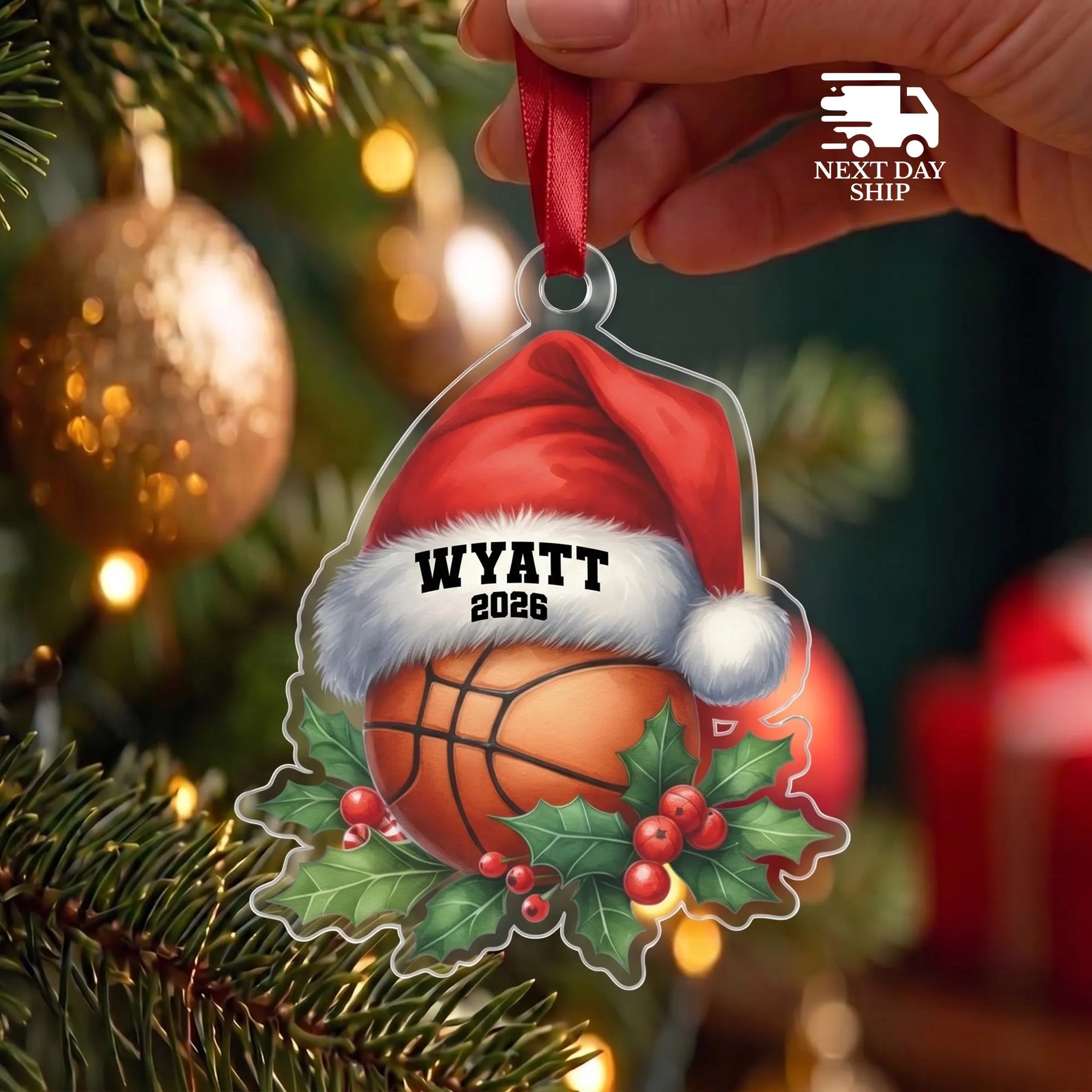 Basketball Christmas Ornament, Basketball Player And Coach Gift, Athlete Holiday Gift, Custom Name Sports Holiday Tree Decoration