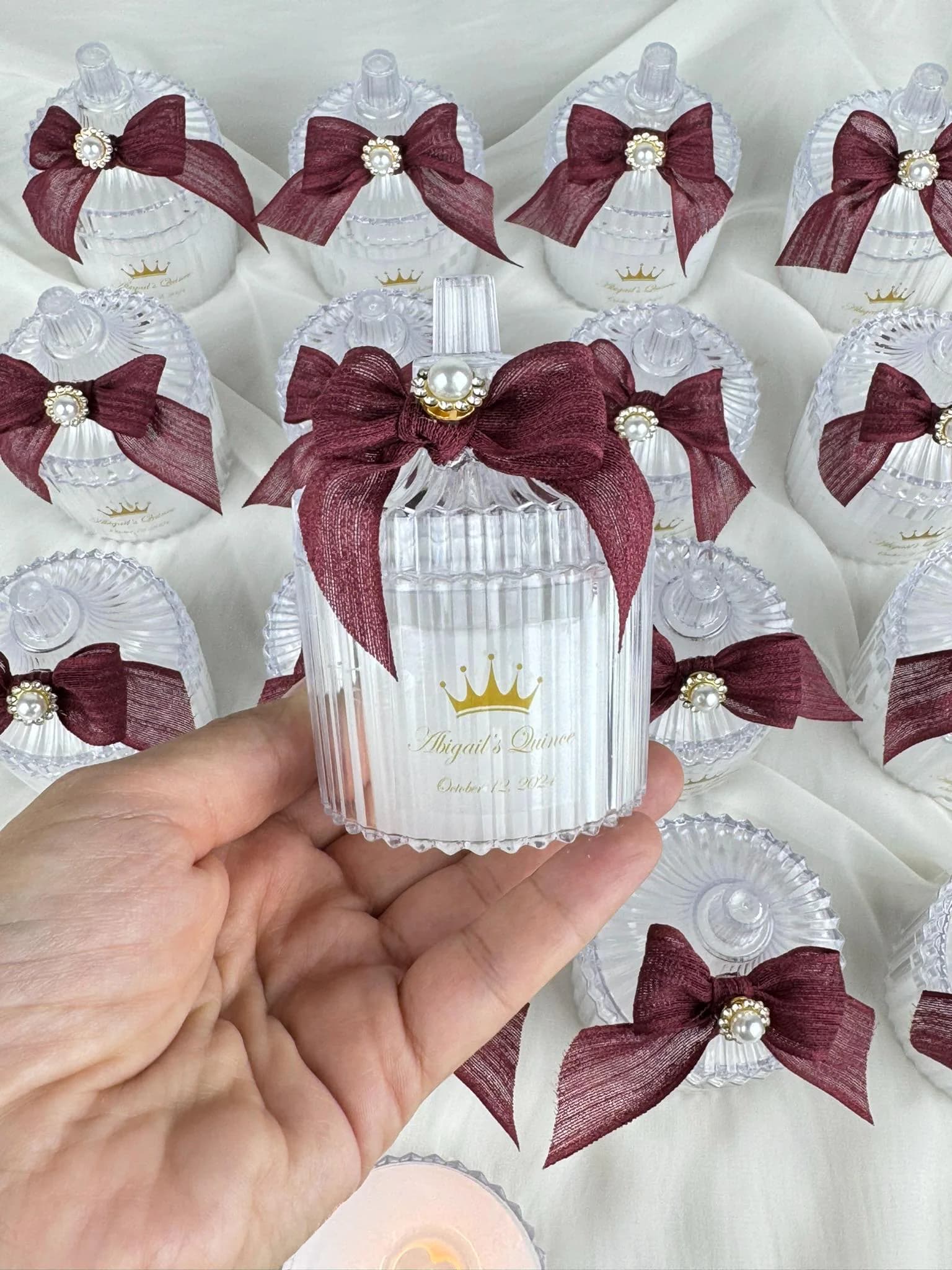 Burgundy Gold Personalized Wedding Candle Favors, Candle Favors, Wedding Souvenir for Guests, Thank You Favor Bulk, Bridal Shower Favor