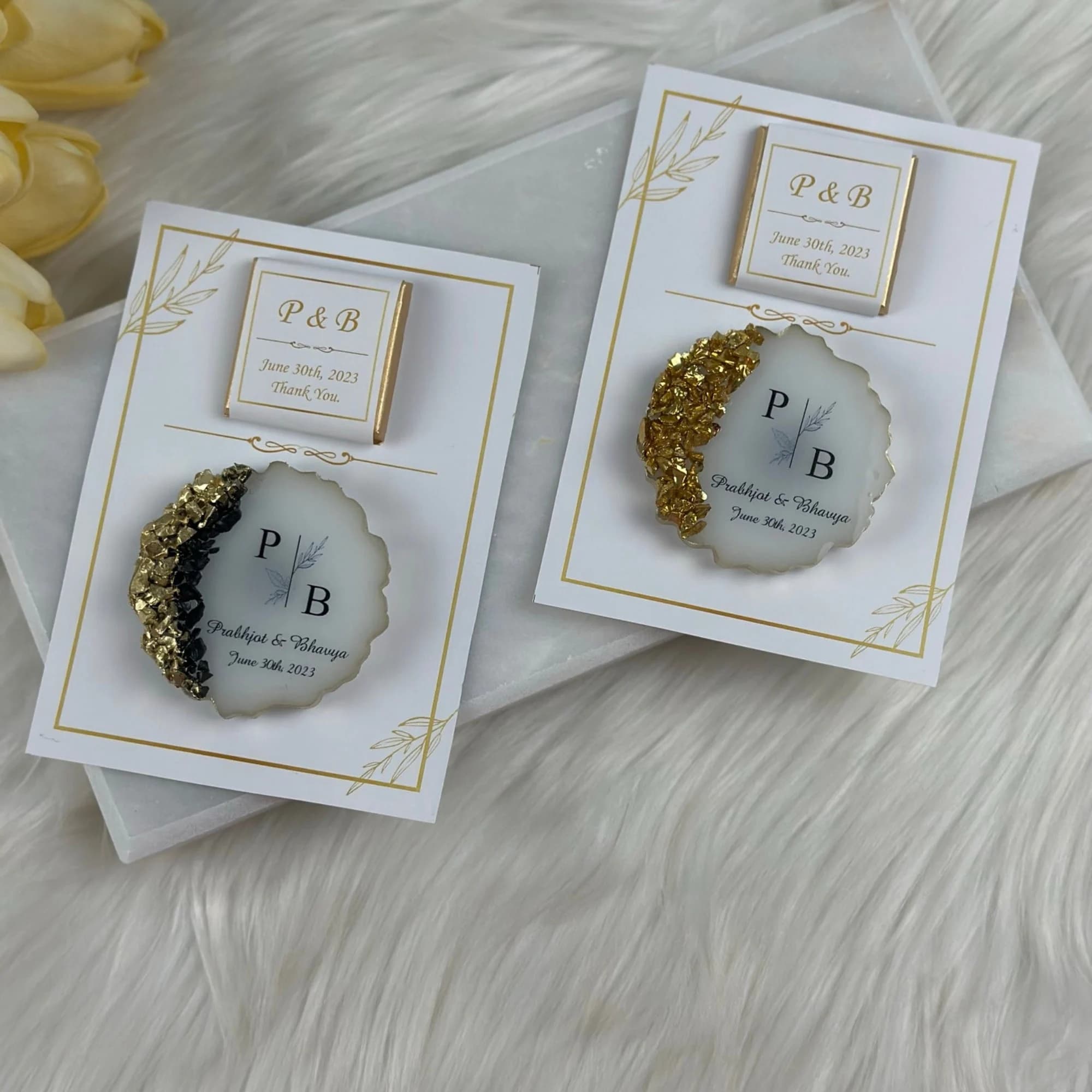 Personalized Epoxy Magnet & Chocolate Wedding Favor Set