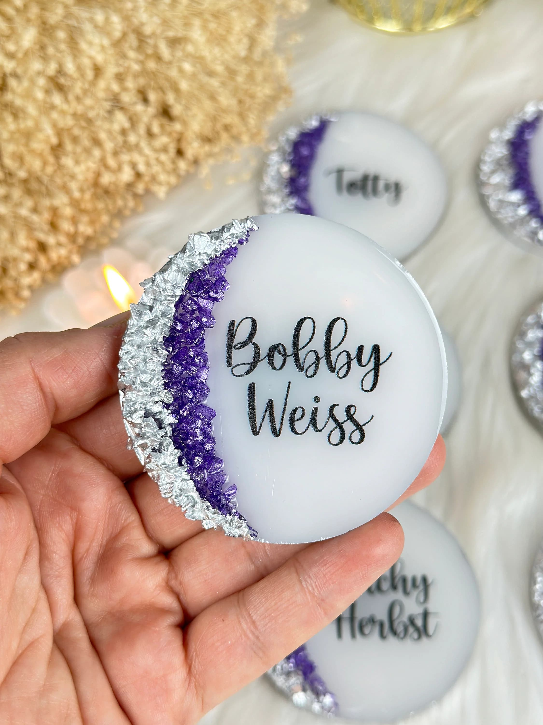 Purple Silver Stone Wedding Magnet, Wedding Party Favors for Guests, Rustic Bridal Shower Favors, Baby Shower Favors, Birthday Magnet Gift