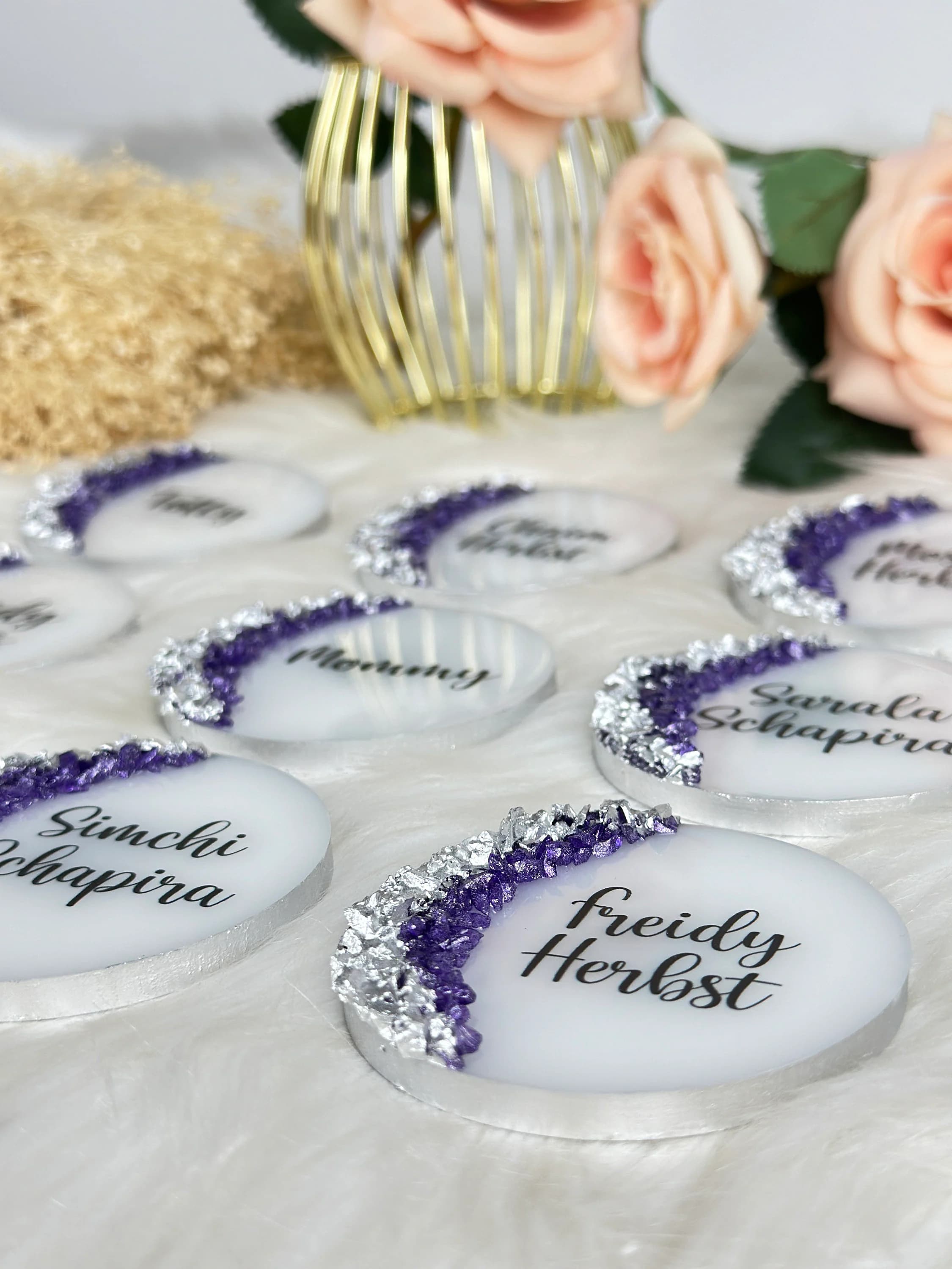Purple Silver Stone Wedding Magnet, Wedding Party Favors for Guests, Rustic Bridal Shower Favors, Baby Shower Favors, Birthday Magnet Gift - image 4
