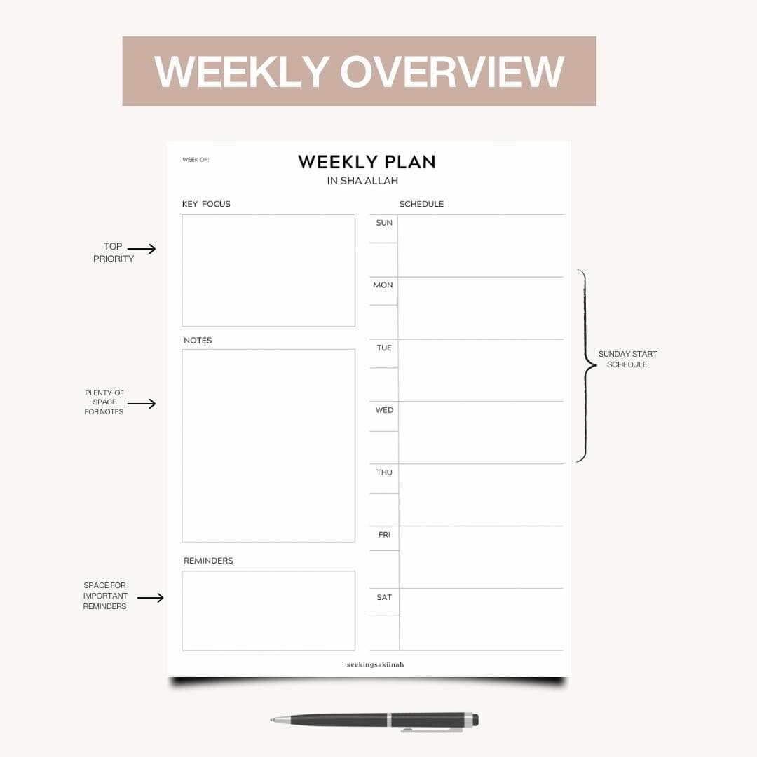 Islamic Productivity Planner: Minimalist Daily, Weekly Reflection (PDF Printables) - image 3