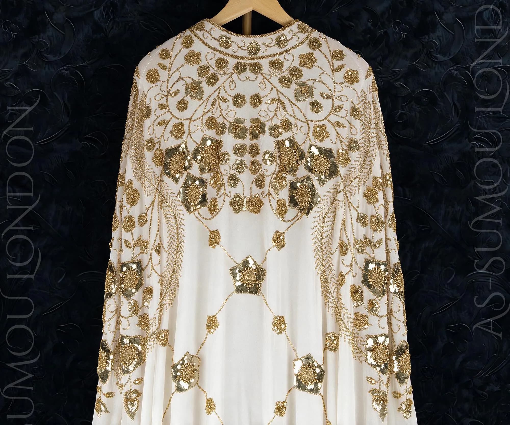 Luxury Two-Piece Off-White Sequin Embroidered Batwing Abaya Cape Elegant Modest Kaftan Islamic Clothing Women Gown - image 5