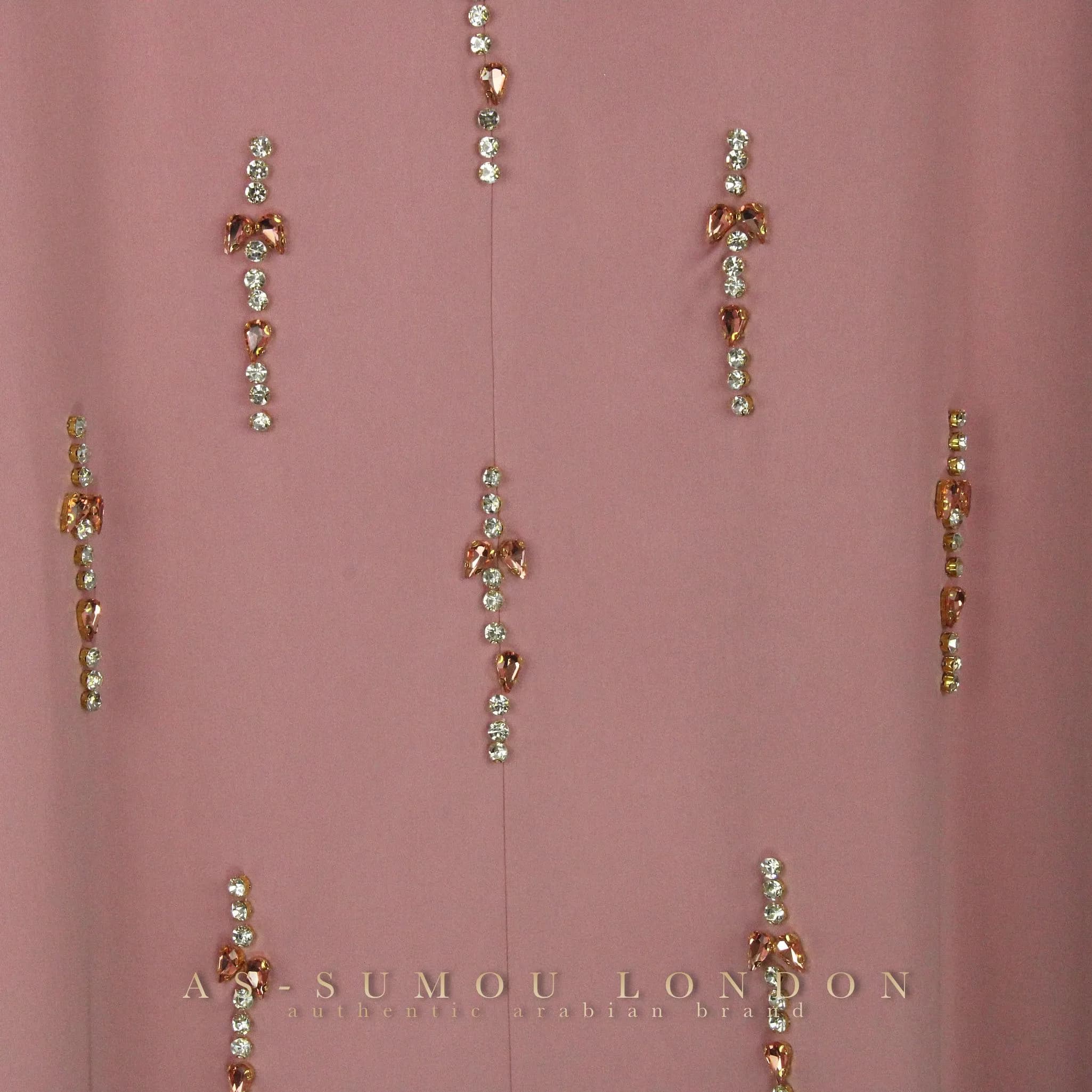 Dusty Rose Color Long Embellished Maxi Dress with Rhinestones Elegant Modest Abaya Kaftan Islamic Clothing Luxury Women Long Sleeve Gown - image 3