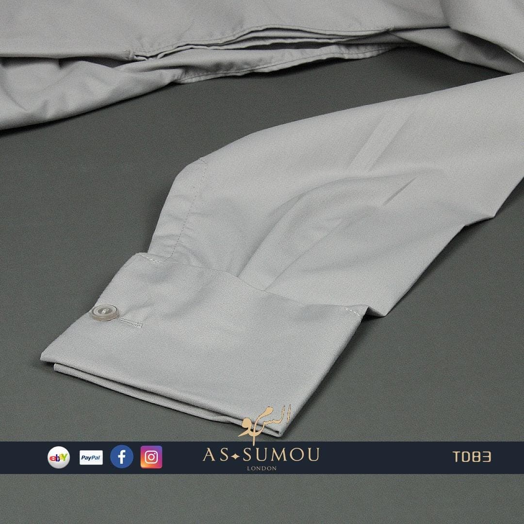 Two Piece GREY SAUDI THOBE, Premium Stylish Collar Kandora with matching Trousers, Elegant Luxe Jubbah For Eid Celebration 58S 60L 60XL TD83 - image 5